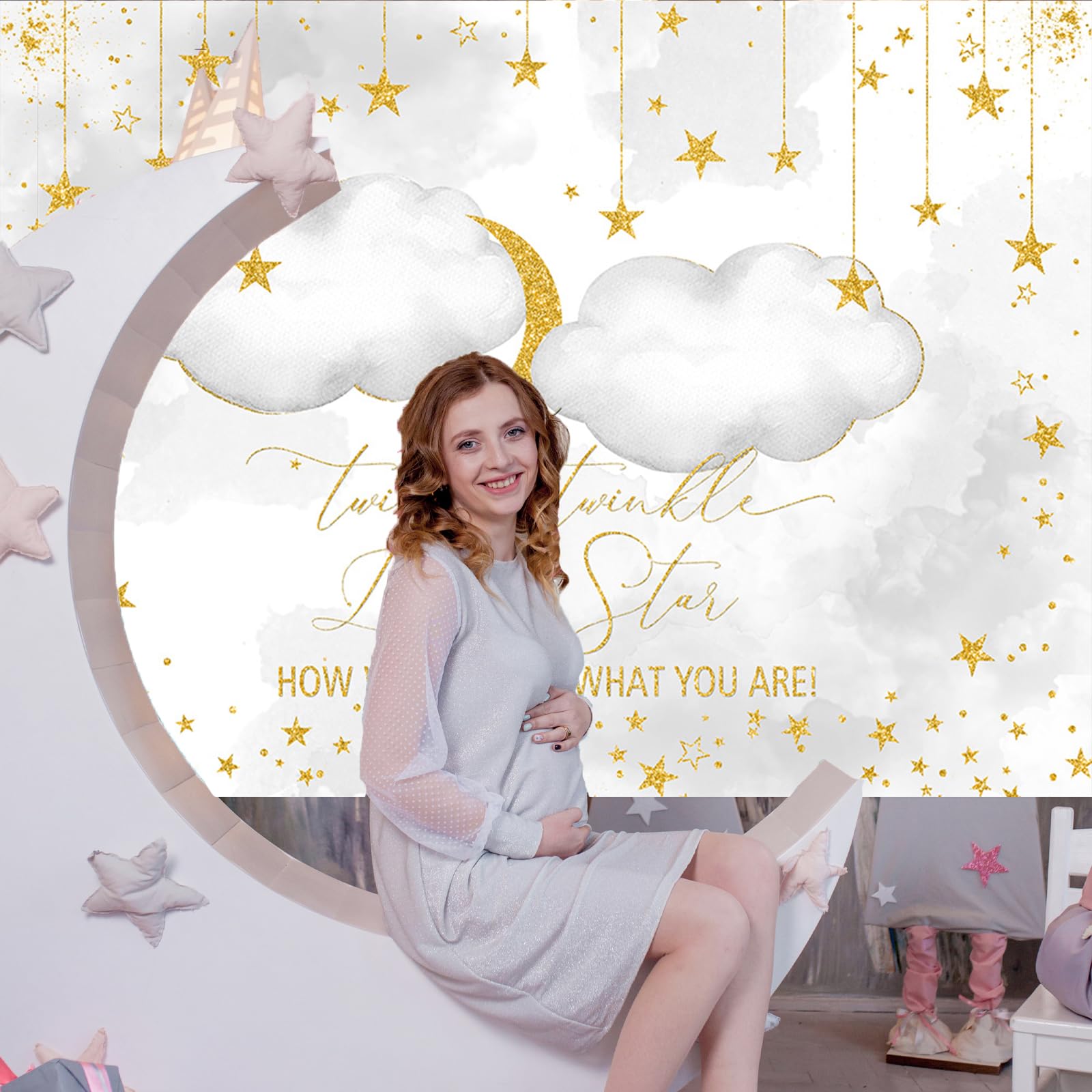 Avezano 7X5Ft Twinkle Twinkle Little Star Backdrops Decorations White Clouds And Moon Gender Neutral Baby Shower Party Backgroun