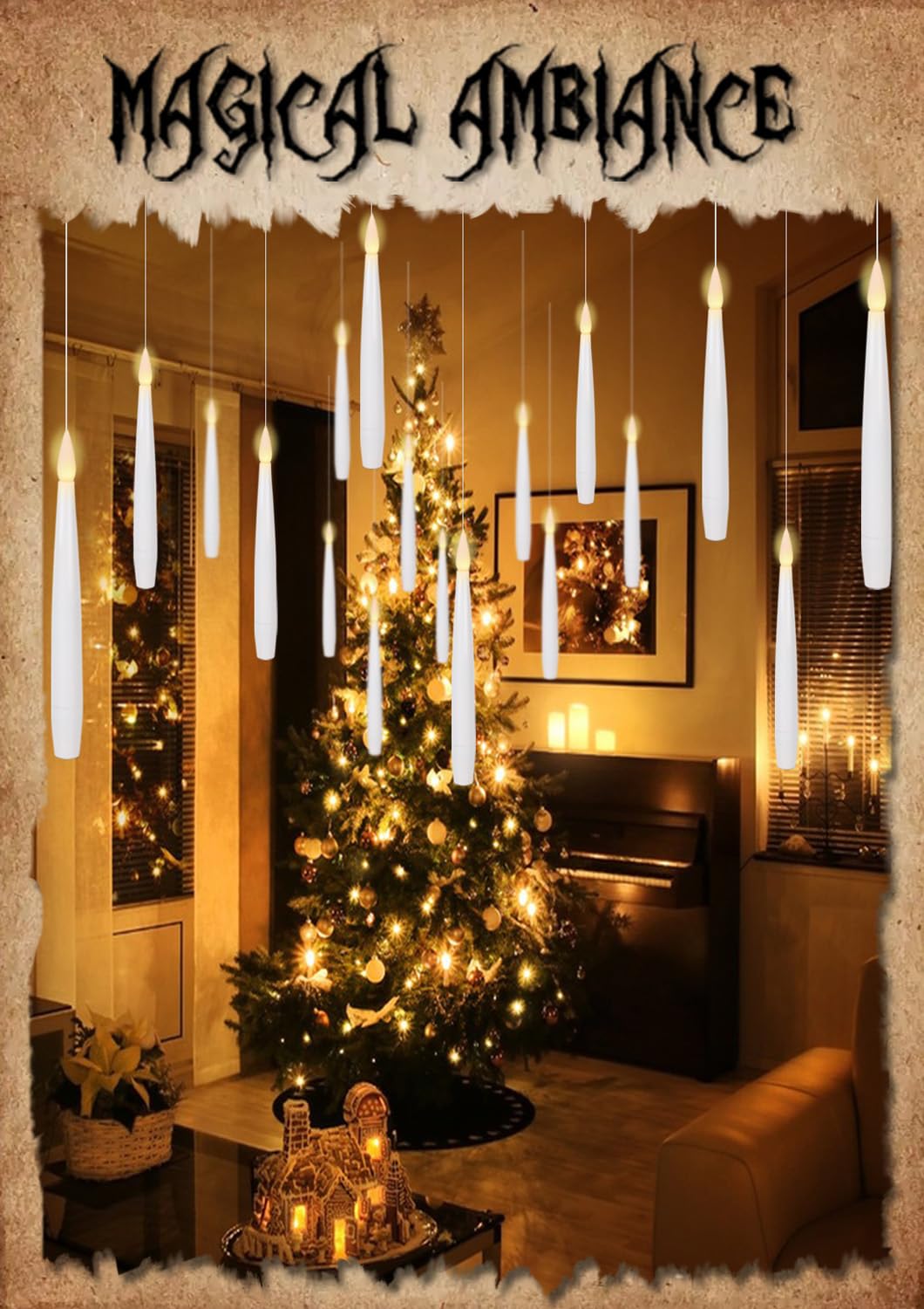 Genswin 22Pcs Flameless Floating Candle With Magic Wand Remote Timer, Battery Operated Hanging Window Candles Flickering, 6.1 Le