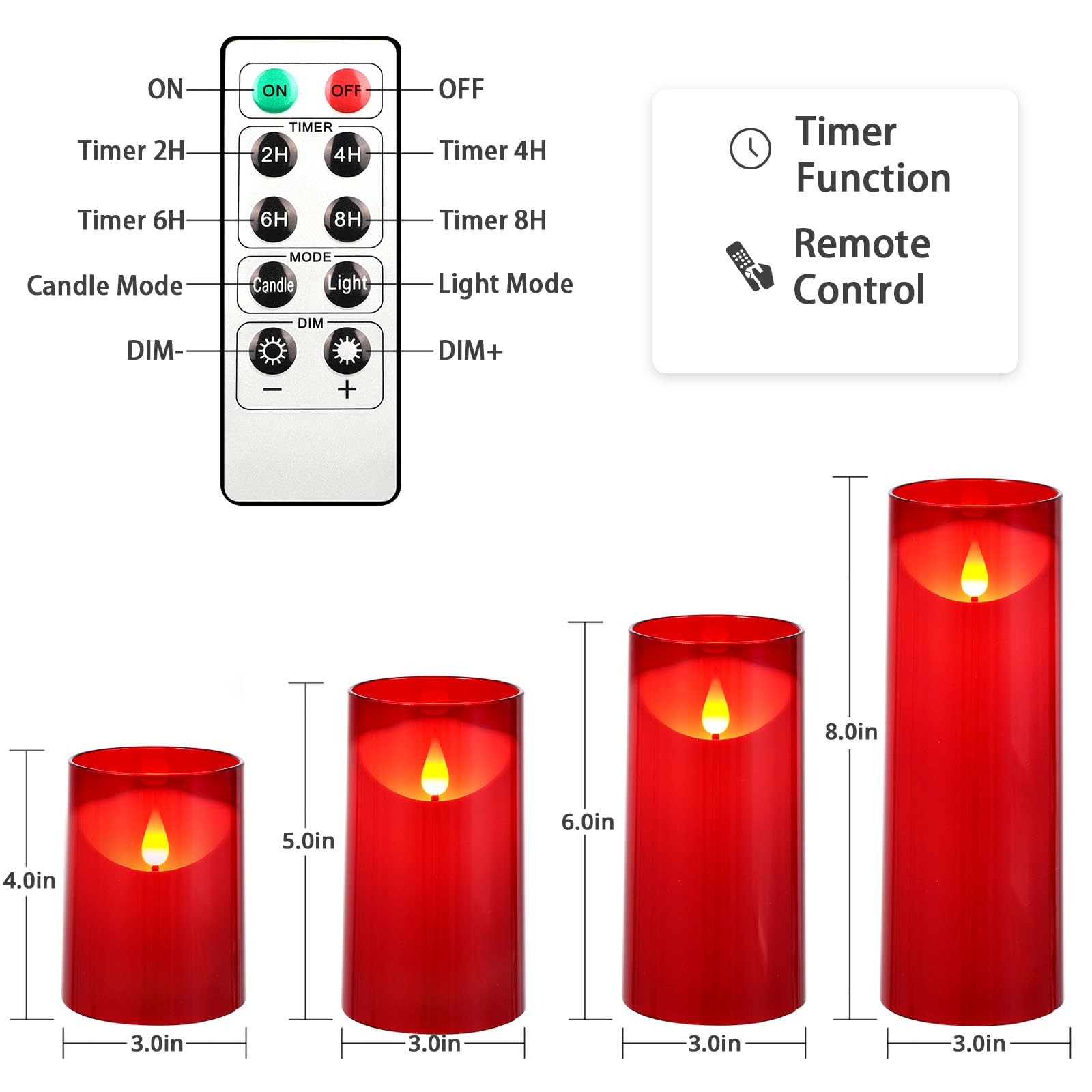Nurada Flameless Candles, Acrylic Led Pillar Candles Battery Operated With Remote And Timer For Romantic Ambiance And Home Table
