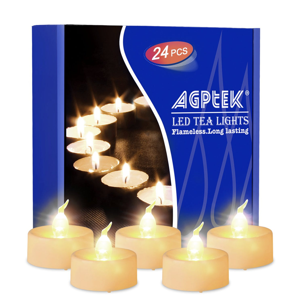 Agptek Timer Flickering Tea Lights 24 Pack Flickering Led Candles With Timer Battery Operated Flameless Tealight Candles For Wed