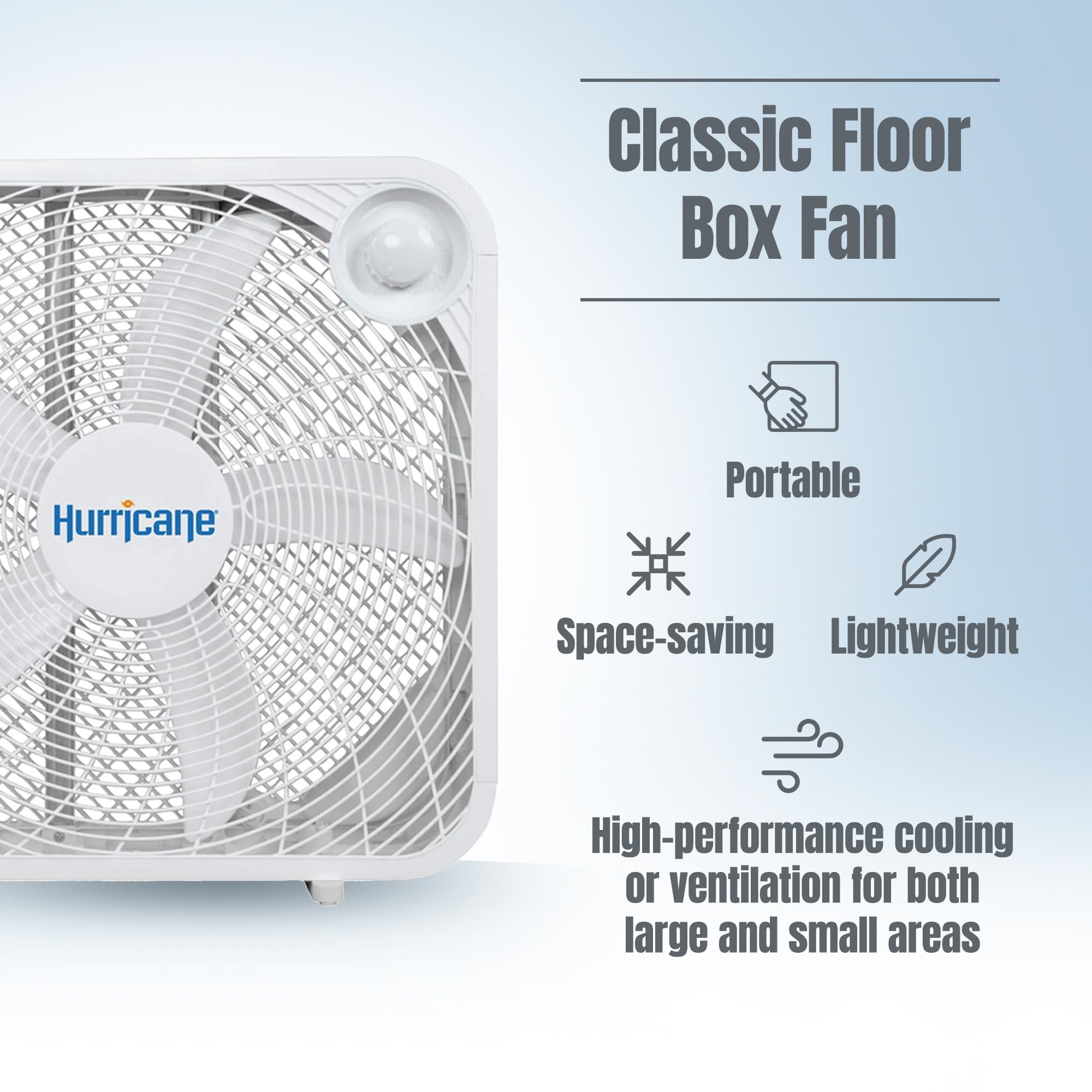 Hurricane Classic 20'' Floor Box Fan   Compact And Portable, Powerful And Quiet 3 Speed Cooling For Home, Greenhouse, Office, Gy