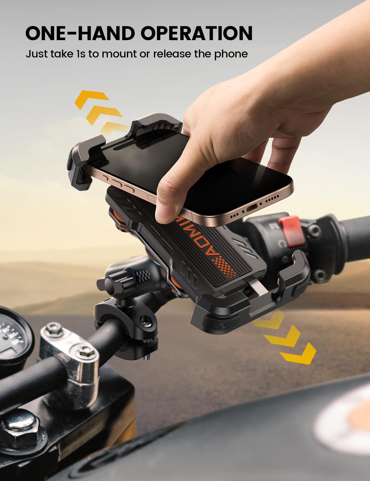 Aomiker Motorcycle Phone Holder Mount - [Metal Extension Arm] [Dual Vibration Dampener] Motorcycle Cell Phone Mount, Bike Phone