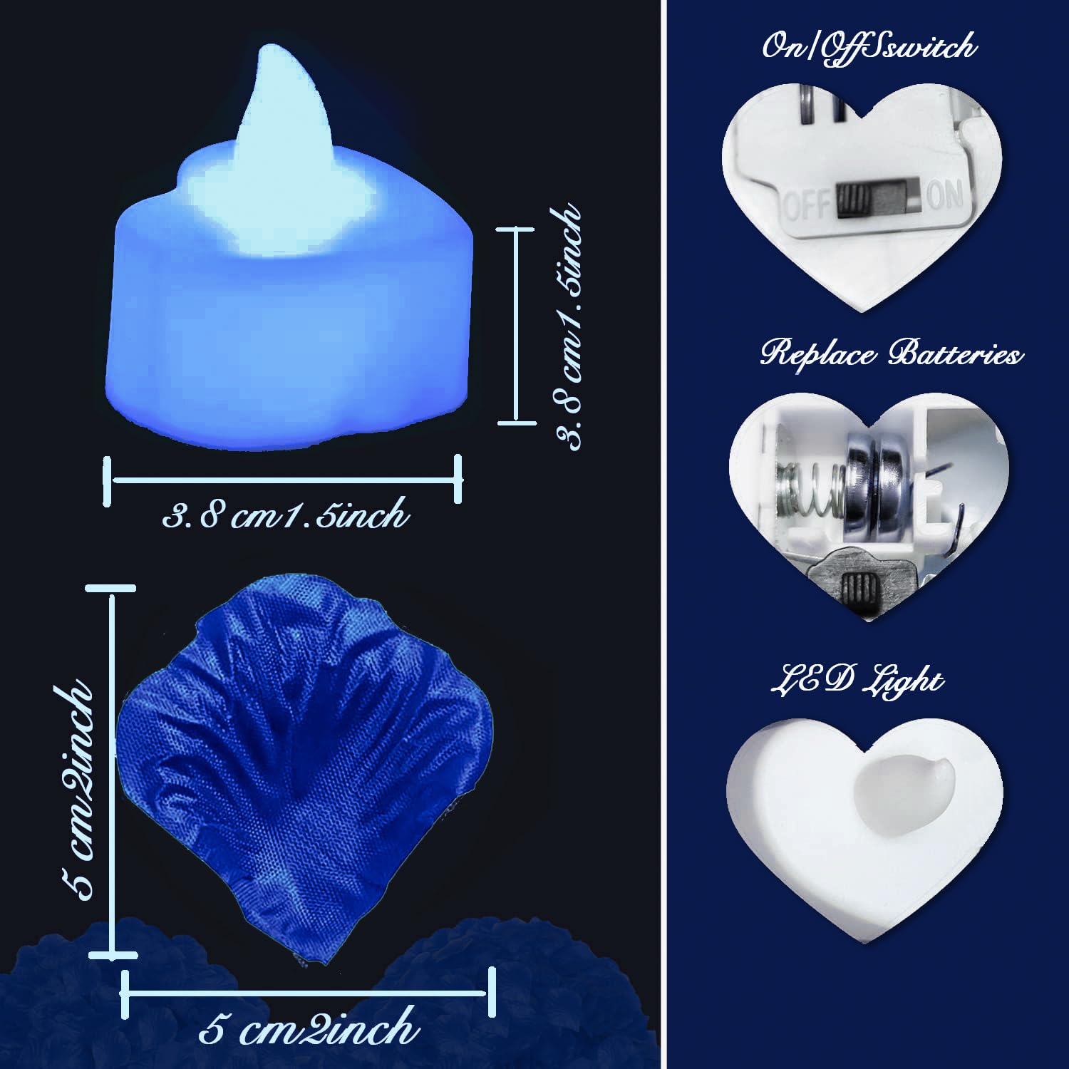 Pyrrhiax 2000 Pieces Blue Artificial Rose Petals And 24 Pieces Led Tea Lights Candles,Romantic Night Decoration Set, Romantic Gi
