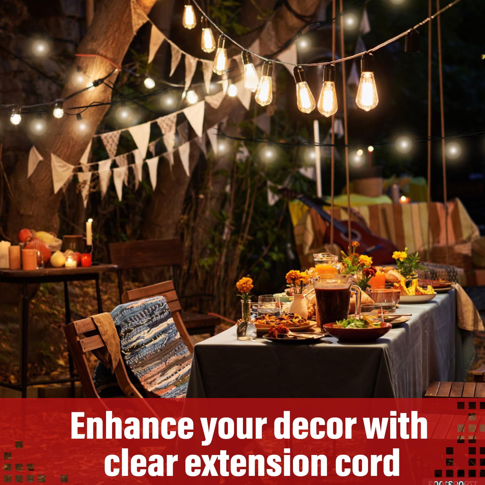 Clear Extension Cord   15 Ft Male To Female Invisible Indoor 2 Prong Power Cable, Thin For Christmas Tree Lighting, Ul Certified