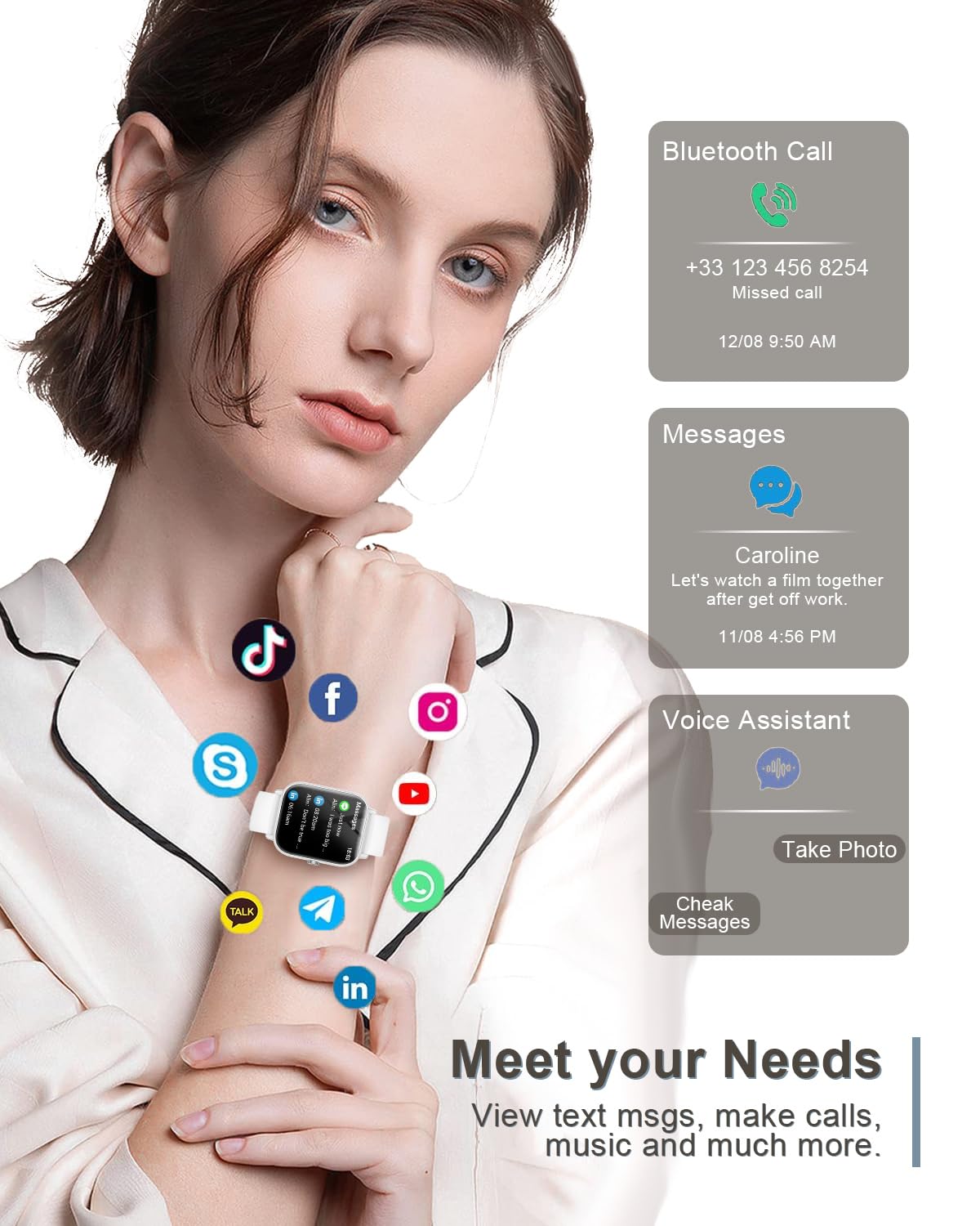 Smart Watches For Women Men [Make/Answer Calls/Ai Voice/Female Health] Android Phones Iphone Compatible, 1.83   Fitness Tracker