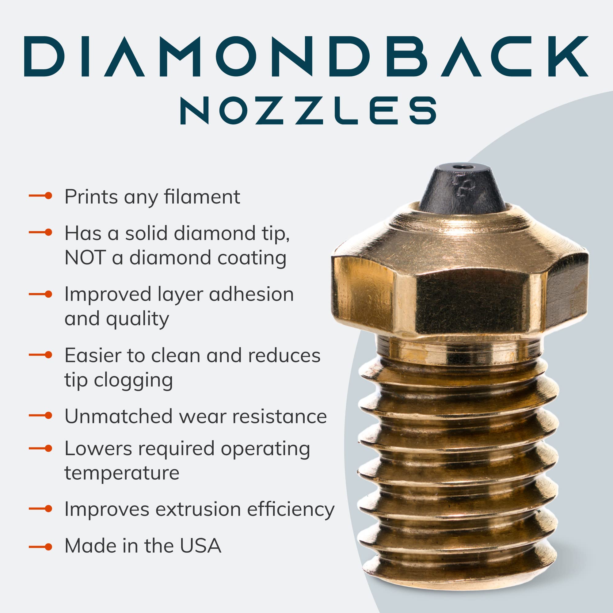 Diamondback Nozzles   V6 Compatible   Polycrystalline Solid Diamond Tip 3D Printer Nozzles, Improved Extrusion, Any Filament, Lo
