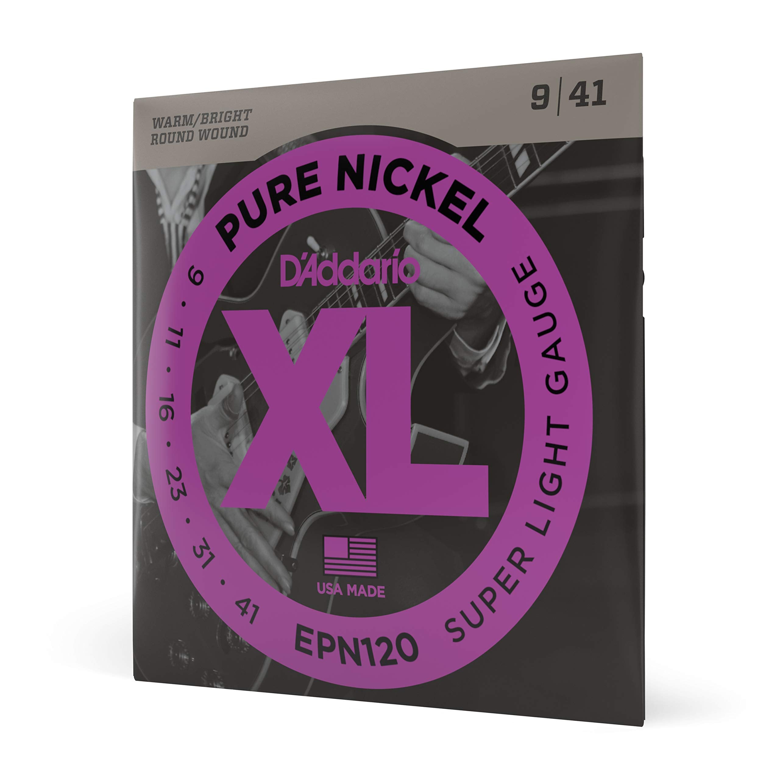 D'Addario Guitar Strings   Xl Pure Nickel Electric Guitar Strings   Round Wound   Warm, Bright, Vintage Sound   Epn120   Super L