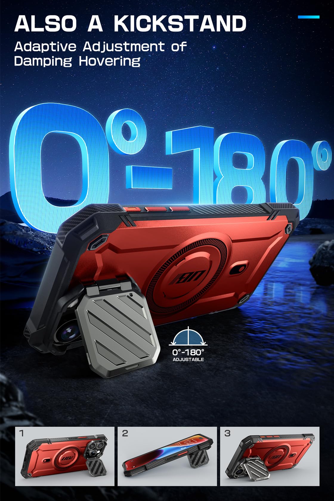 Supcase Iphone 15 Pro 6.1 [Mag Xt] Heavy Duty Protective Case Cover Compatible With Magsafe And Camera Holder Shockproof Red