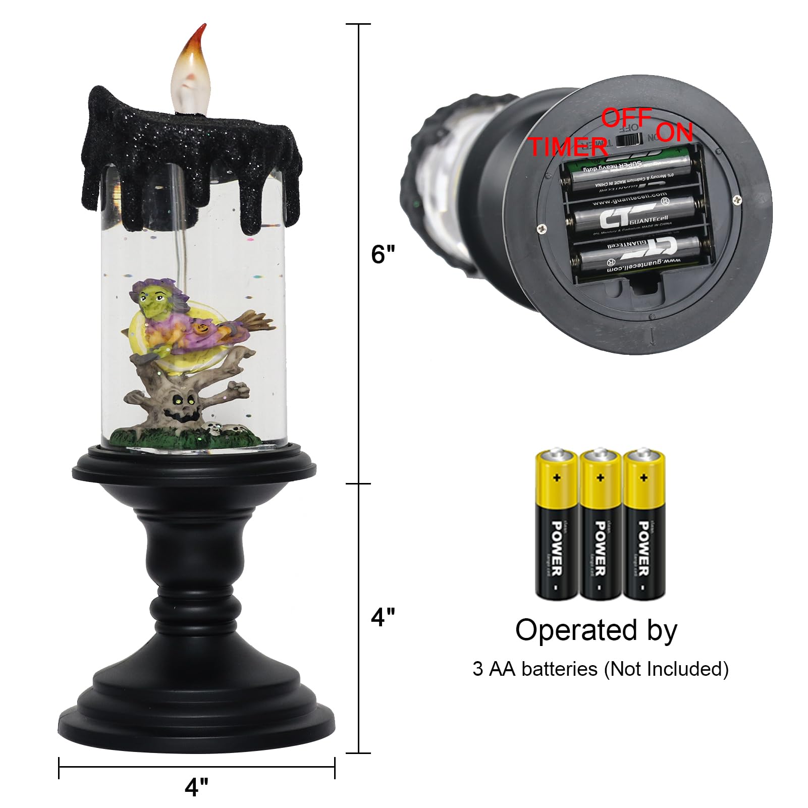 Eldnacele Halloween Snow Globe Candle Battery Operated Lighted Flameless Candles Light Swirling Water Glittering Spinning Candle
