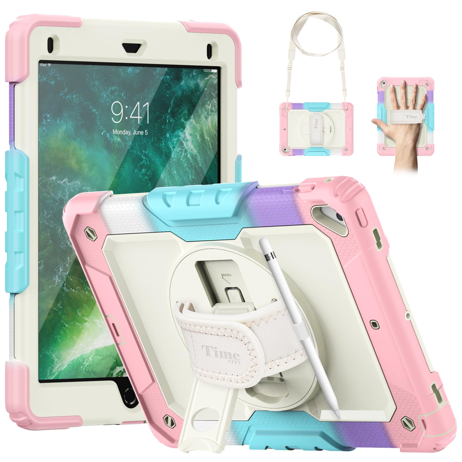 Timecity Kids Case For Ipad 6Th/5Th Generation (9.7 Inch, 2018/2017), Ipad Air 2, Full Body Rugged Case With Screen Protector, S