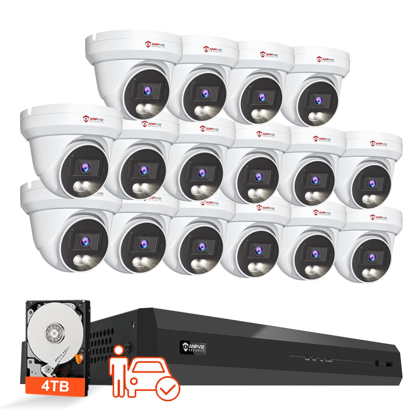 Anpviz 4K 16Ch Poe Security Camera System, 16Pcs Wired 8Mp Poe Ip Cameras Outdoor With Person Vehicle Detection, Smart Color Night Vision, 8Mp/4K 16 Channel Nvr With 4Tb Hdd For Businesses (U Series)