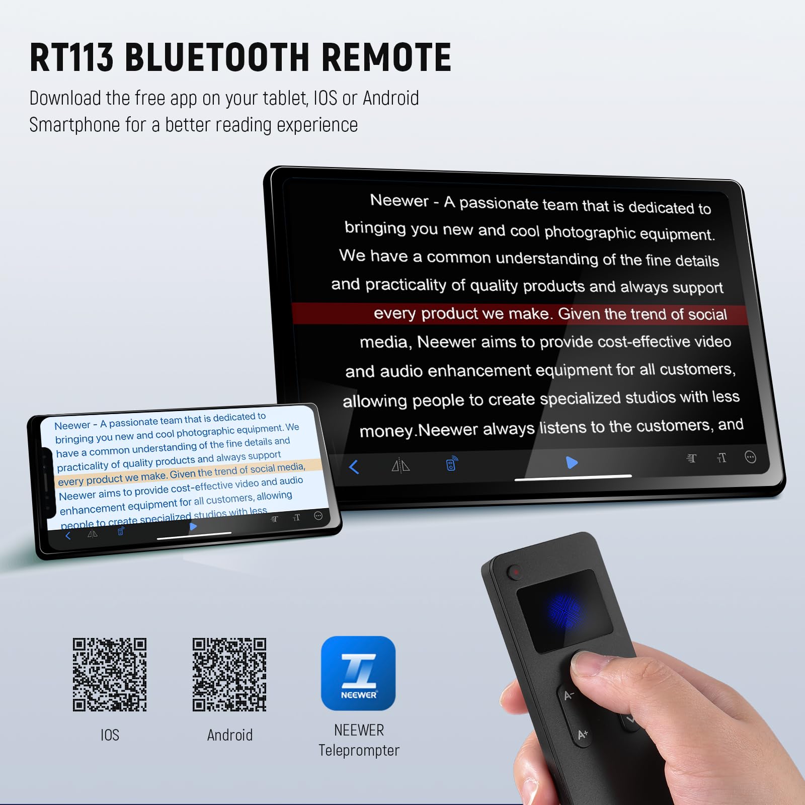 Neewer Rt113 Remote Control For Neewer Teleprompter App, Upgraded With Direct Bluetooth Connection And Silent Button, Compatible