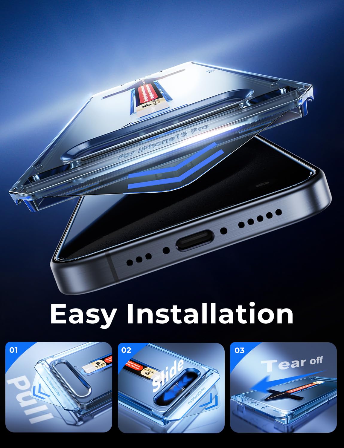 Magic John 2 Pack For Iphone 15 Pro (6.1 Inch) Privacy Glass Screen Protector, Anti-Spy Tempered Glass Film, Auto Dust-Eliminati