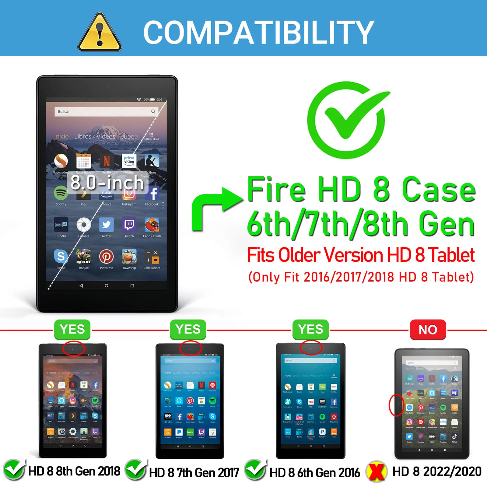 Kids Case For Fire Hd 8 6Th/7Th/8Th Generation (2016/2017/2018 Release) Kids Friendly & Soft Flexible Shockproof Case Lightweigh