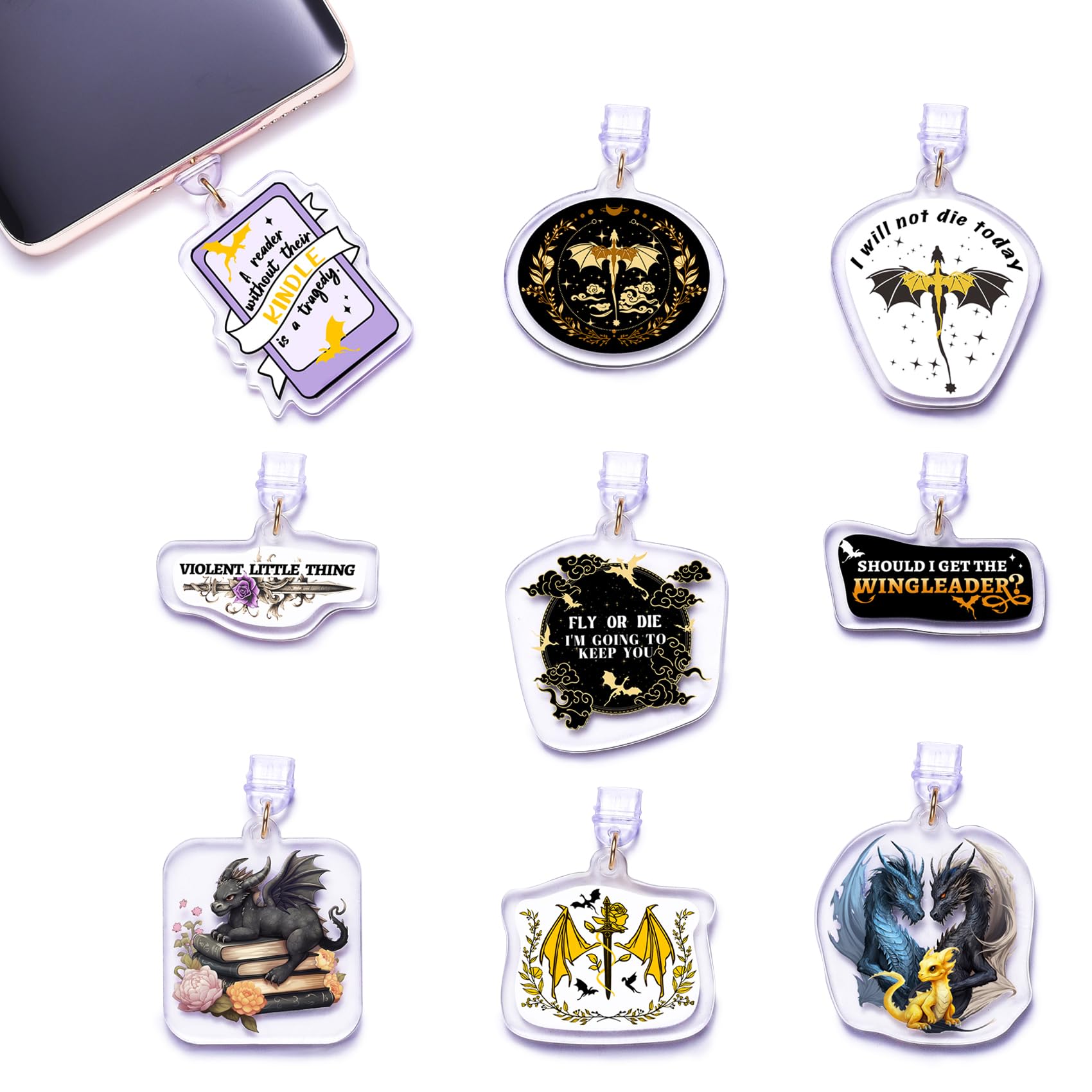 LParkin Dragon Kindle Dust Plug Charms for Type C/USB C, Anti-Dust Plugs Port Covers for Cell Phone Type C/USB C, Gift for Book 