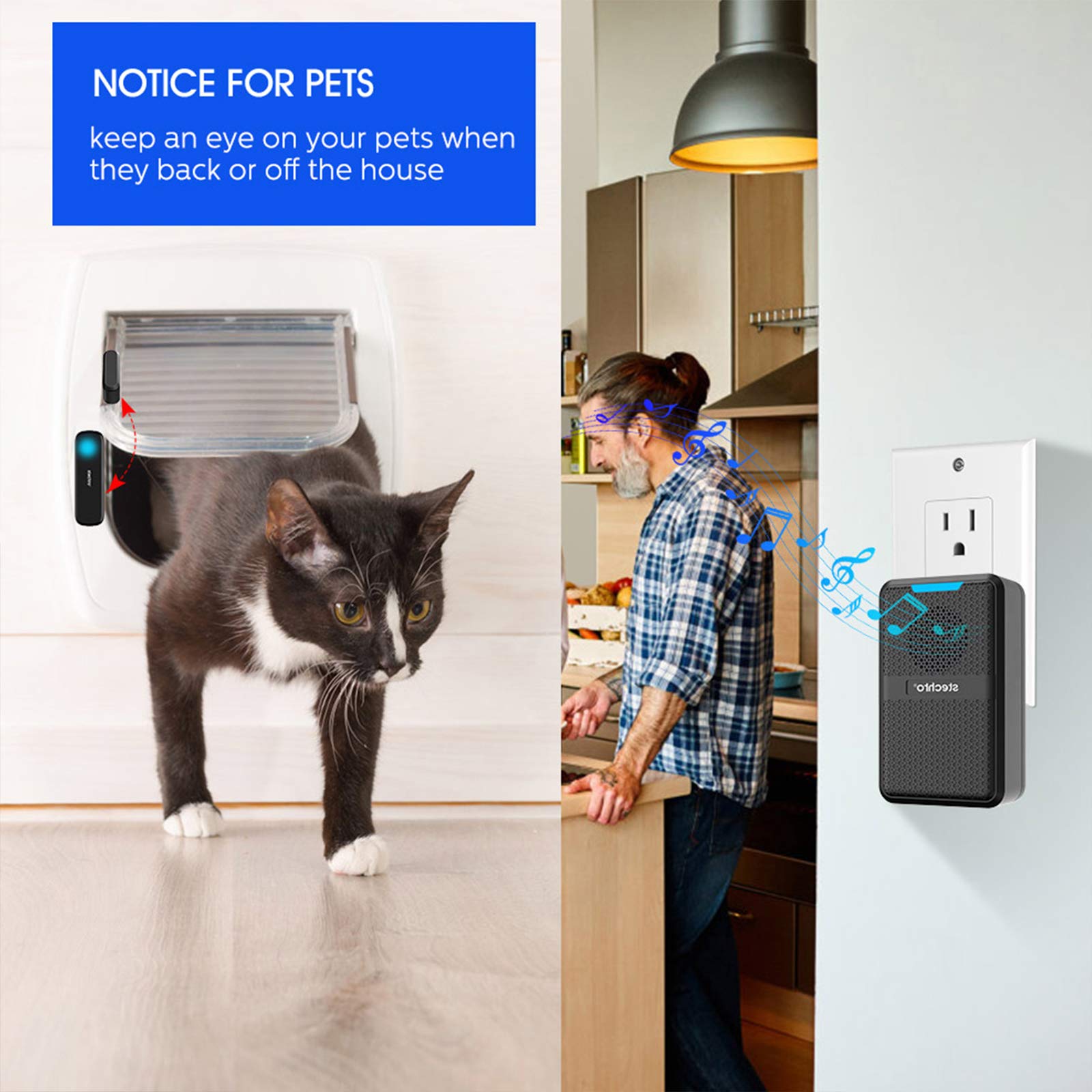 Wireless Door Chime,600Ft Range 5 Adjustable Volume 1 Magnetic Door Open Contact Sensor With 62 Chimes Mute Mode Door Bell Plugi