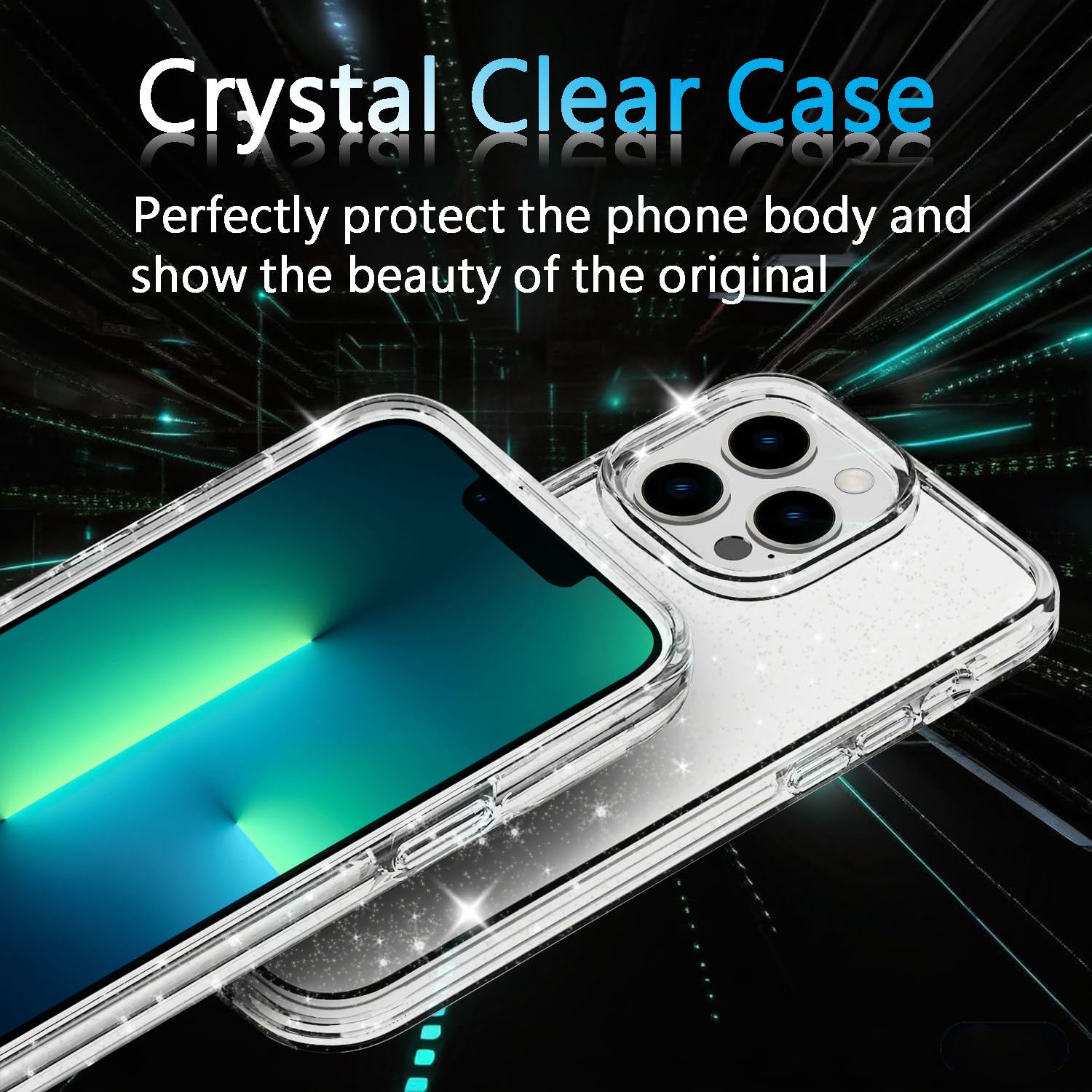 Tenoc Phone Case Compatible With Iphone 13 Pro Max, Glitter Case Clear Sparkling Protective Bumper Cute Cover For Girls Women