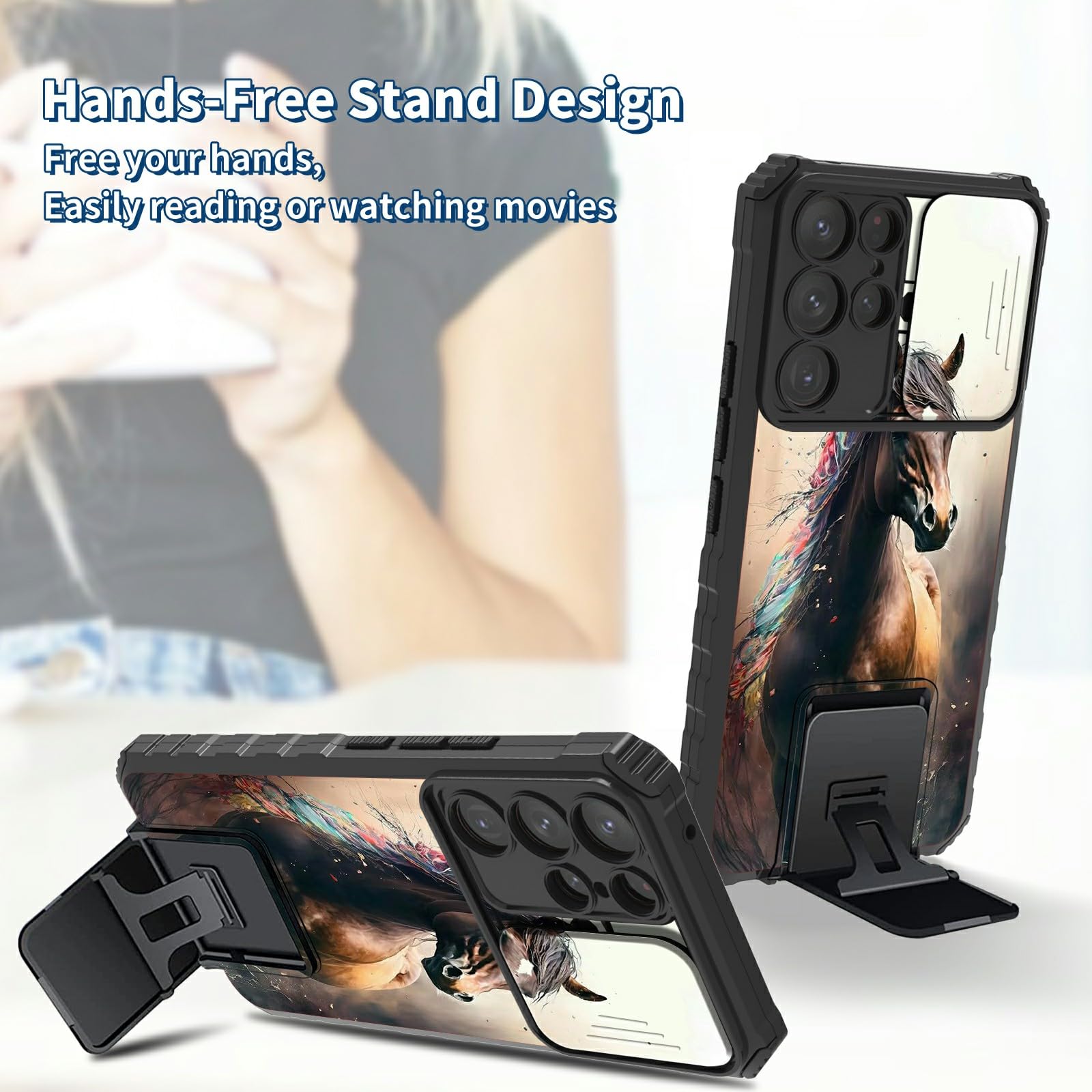 Bfserobj For Samsung Galaxy S24 Ultra Case With Kickstand And Camera Cover Dual Layer Hard Pc + Soft Tpu Shock Proof Protective