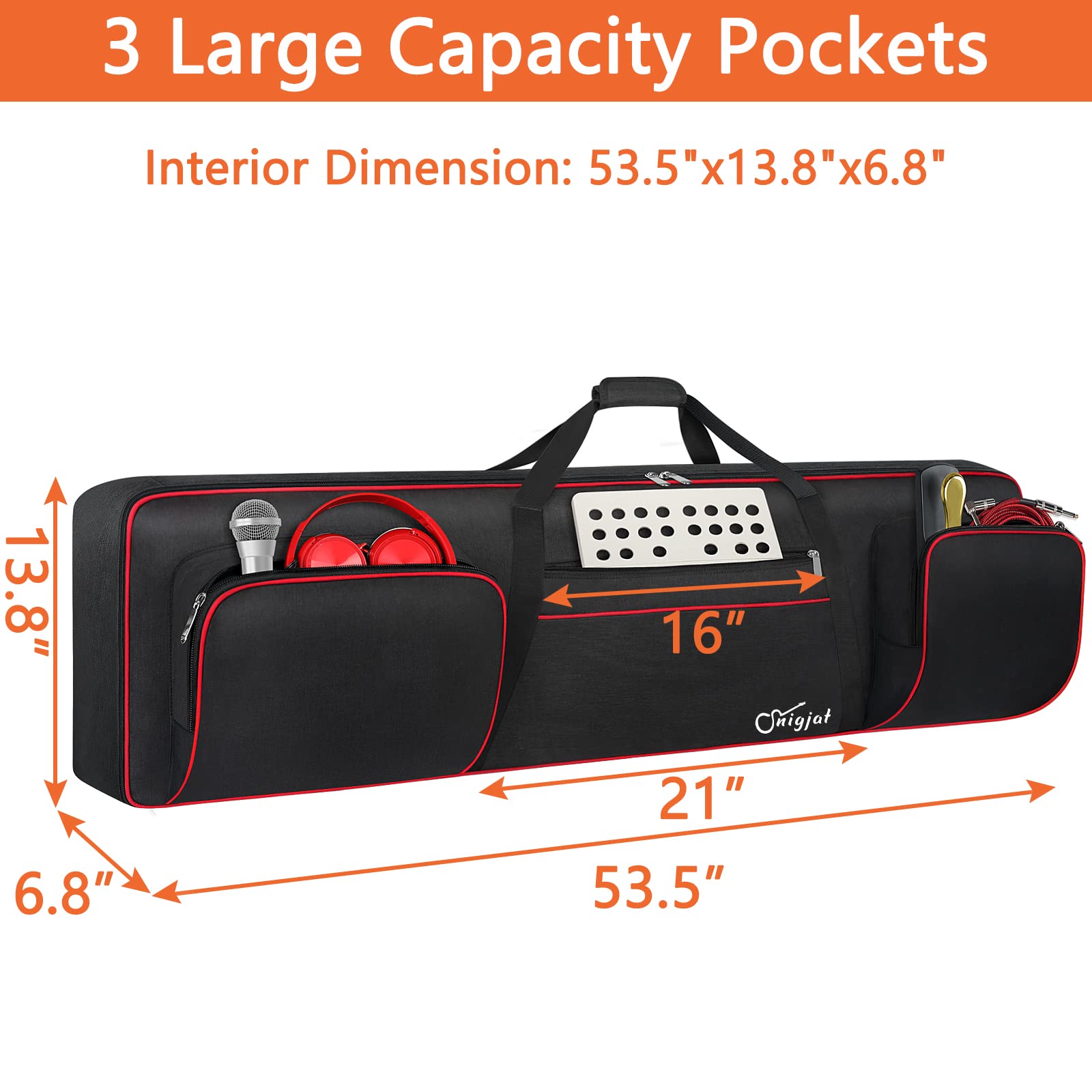 Snigjat 88 Key Keyboard Case Soft (Size: 53.5''X13.8''X6.8''), Padded Piano Case With Handle And Adjustable Shoulder Straps, Key