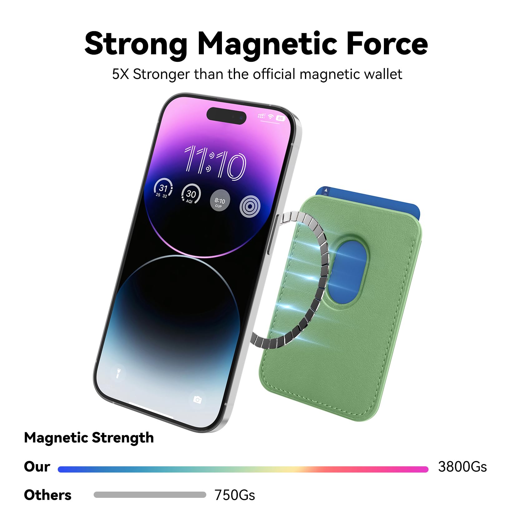 Amzone Stronger Magnetic Rfid Leather Mag Safe Card Holder For Iphone 15 Series, Light Green