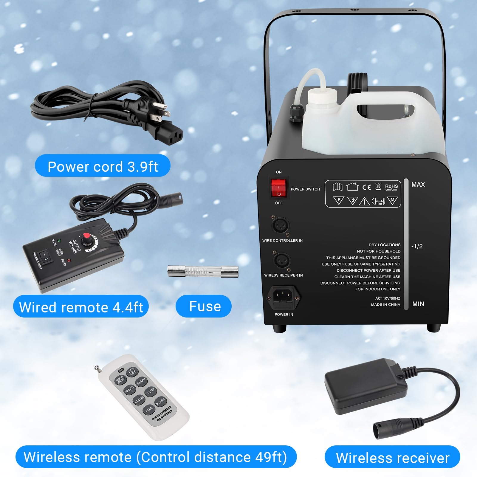 Snow Machine With 9Leds Light For Party   Yeesite 1500W Snow Making Machine With 7 Color Lights Effect Snowflake Maker Remote Co