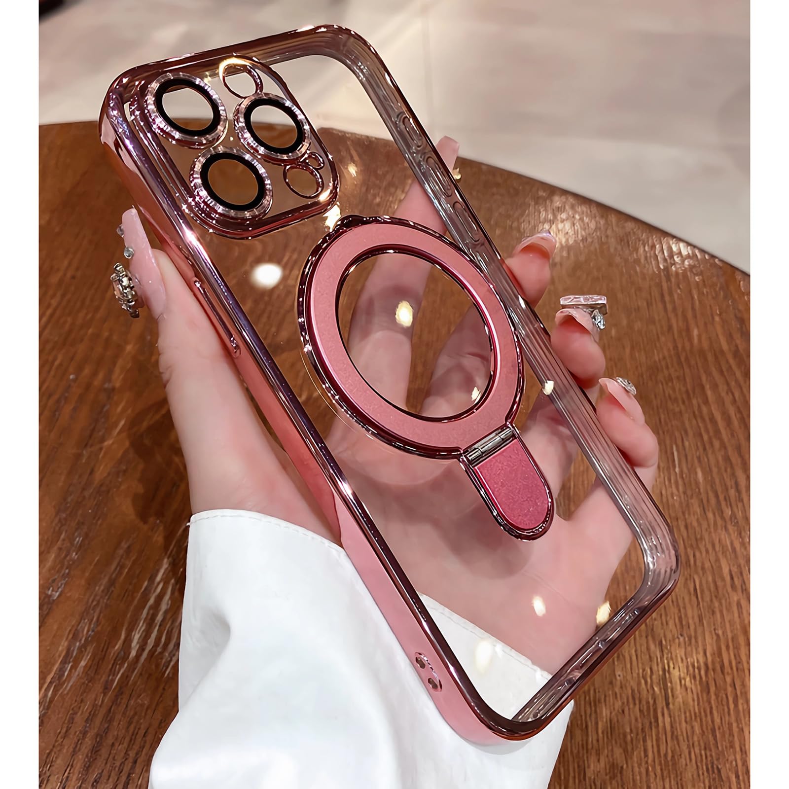 Lxk Magnetic Invisible Stand For Iphone 15 Case Compatible With Magsafe, Military Grade Protection, With Camera Lens Protector,