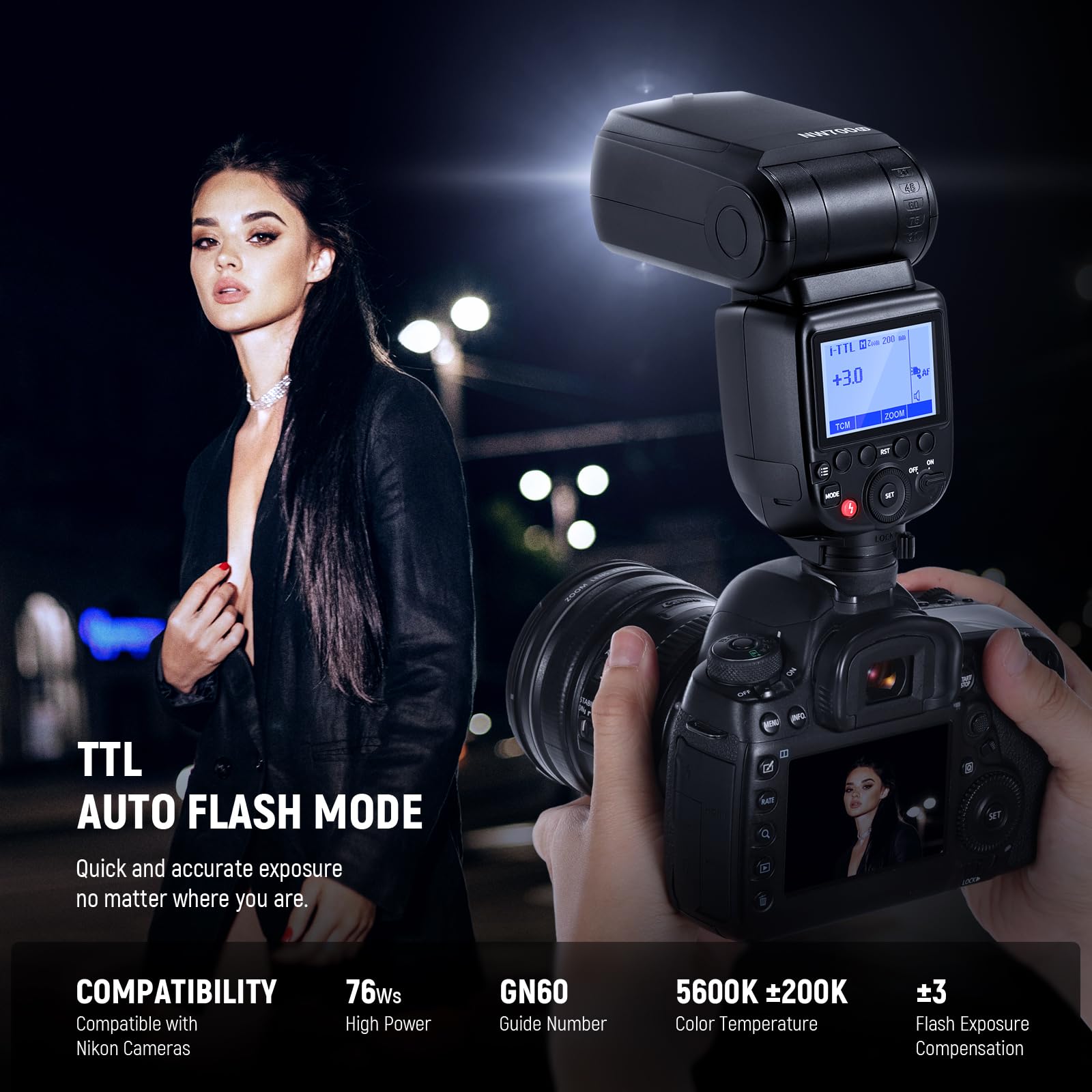 Neewer Nw700 N Ttl Flash Speedlite Compatible With Nikon Dslr Cameras, 1/8000S High Speed Sync Speelight, 1/1 1/256 Output, Tcm