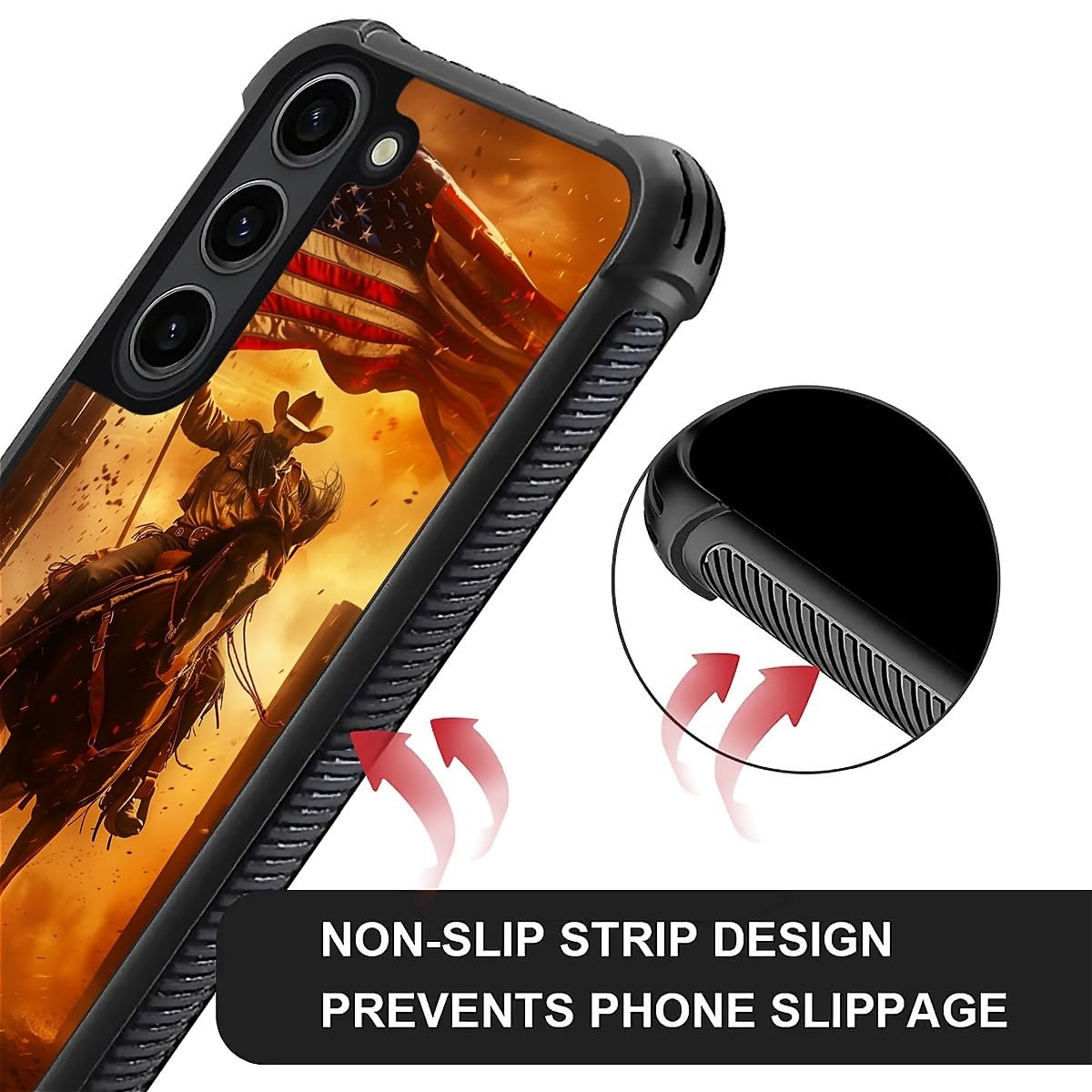 Carloca Compatible With Samsung Galaxy S23 Plus Case, Horse American Flag Cowboy Pattern For Girl Ultra Protection Shockproof So