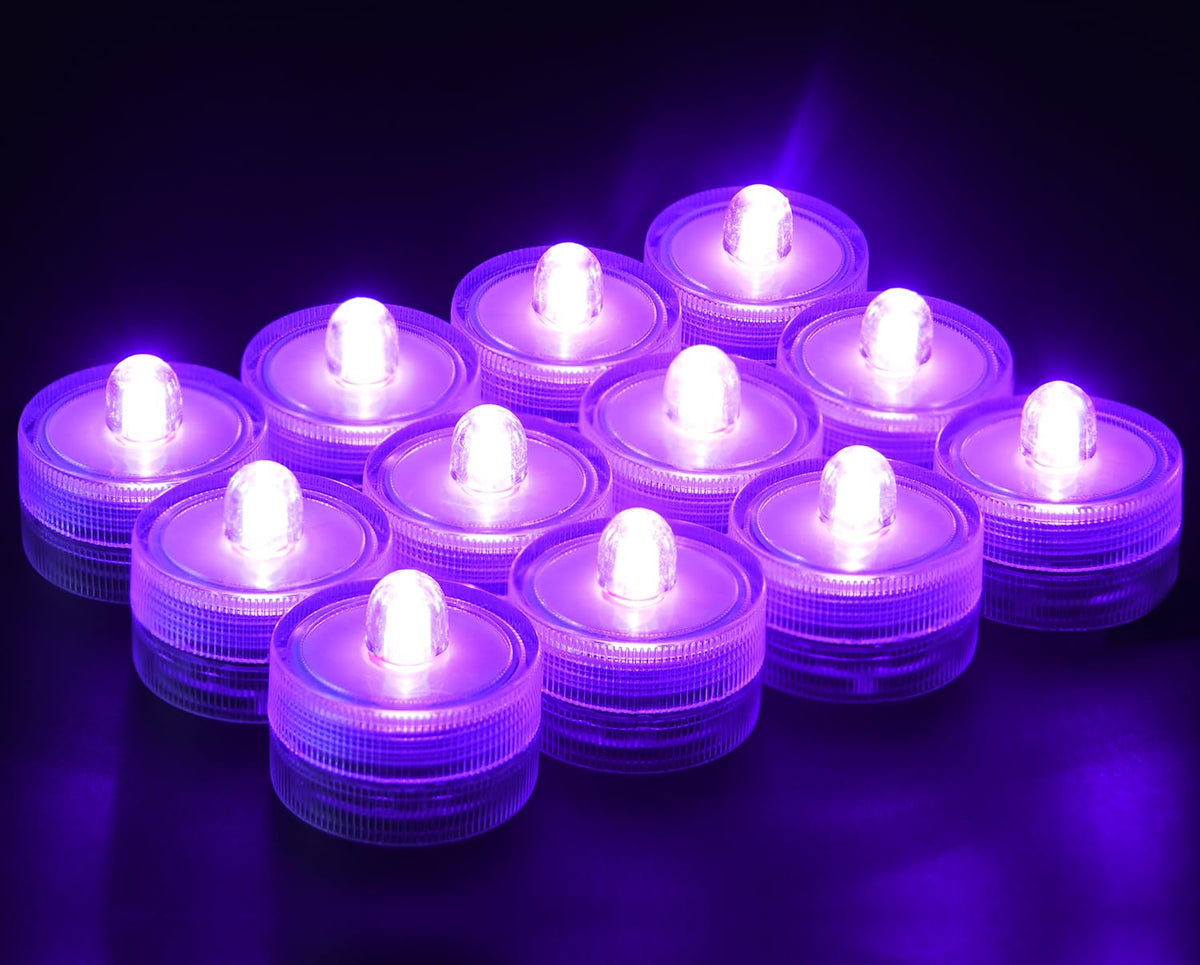 Koaby 12 Pack Submersible Led Lights, Waterproof Submersible Lights For Decor (Purple Light, 12 Pack)