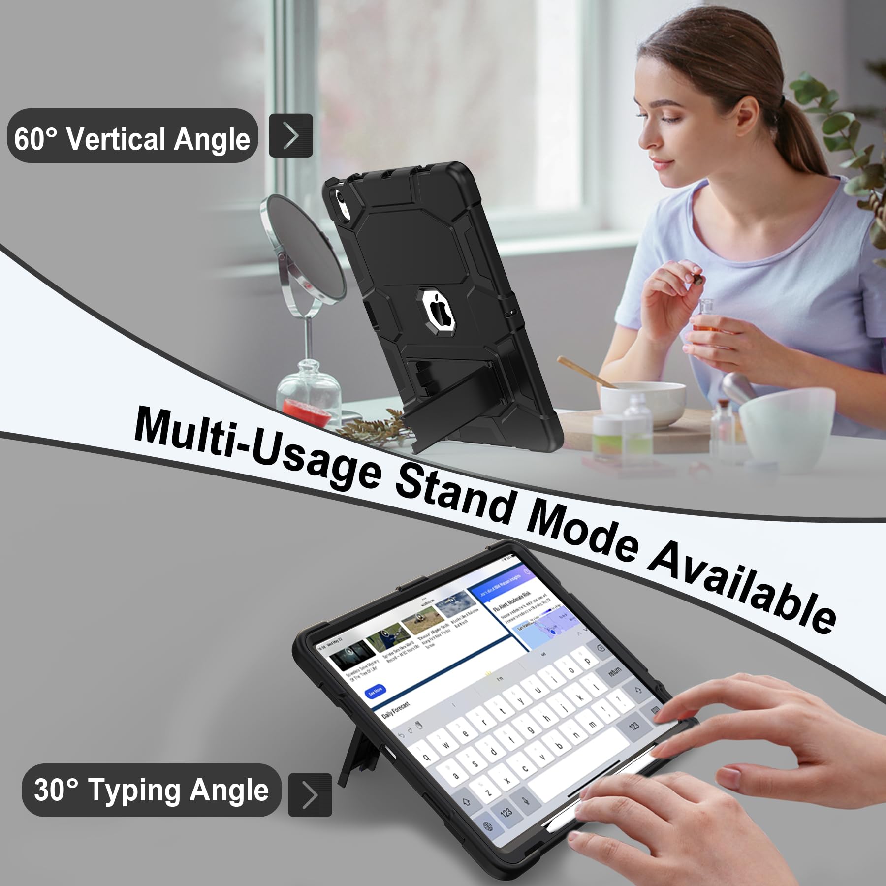 Ccmao Case For New Ipad Air 13 Inch Case M2 2024, Ipad Air 13 Inch Case With Kickstand And Pencil Holder, Stylish Hybrid Three L