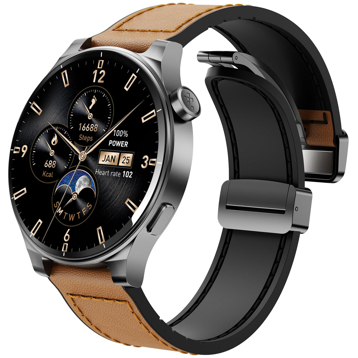 Tozo Amoled S5 Smart Watch (Answer/Make Calls), 1.43' Hd Screen For Men Women 100+ Sport Modes Fitness Watchs With Sleep Monitor, Ip68 Waterproof, Leather Band Orange