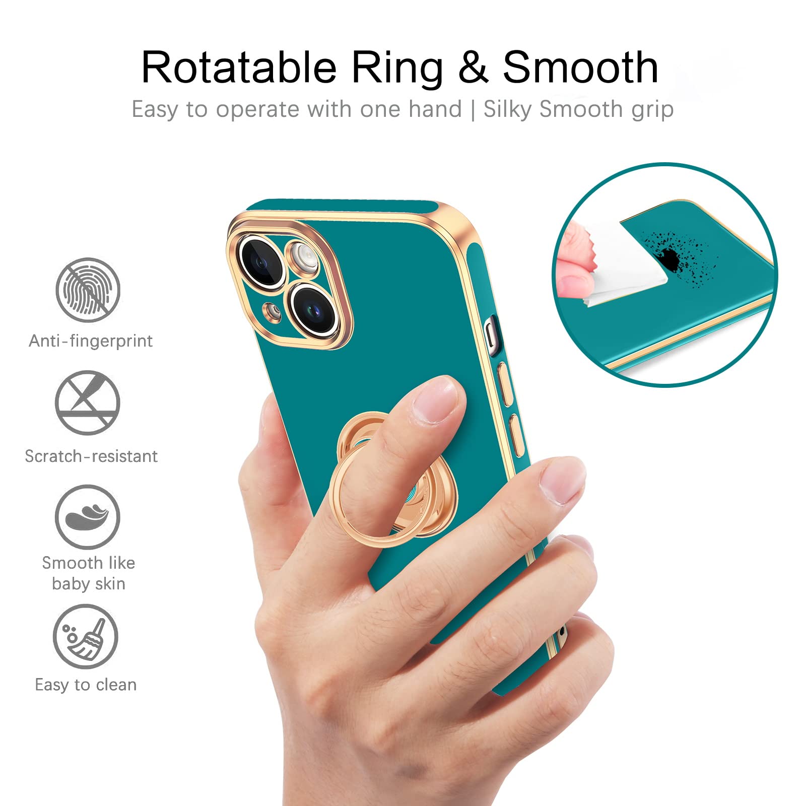 Veningo Iphone 14 Case, Phone Cases For Iphone 14, Slim Fit Soft 360 Ring Holder Kickstand Magnetic Car Mount Supported Easy Cle