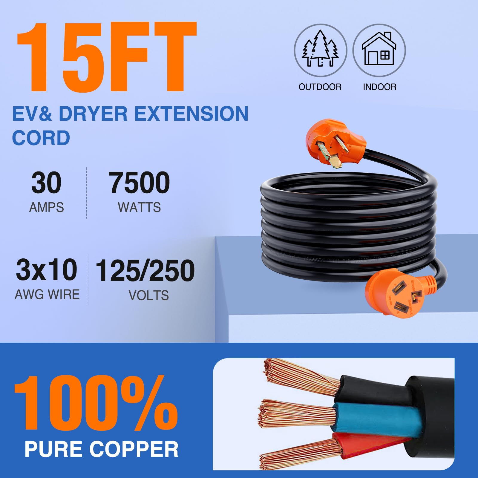 Nilight 15Ft Ev Dryer Extension Cord 3 Prong 30 Amp Nema 10 30P 10 30R Old Dryer Extension Cable Heavy Duty 10 Gauge Pure Copper