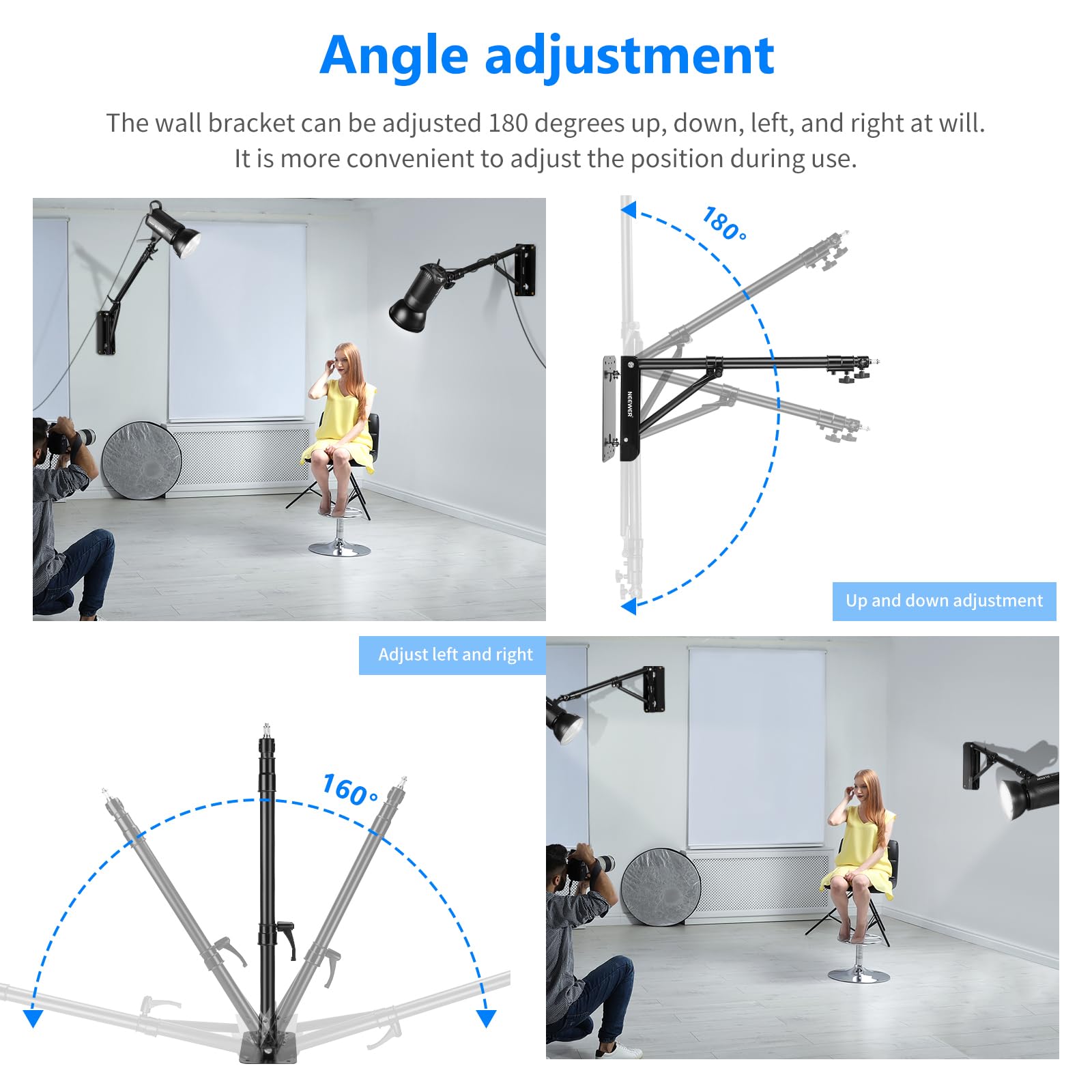Neewer Wall Mounting Boom Arm With Triangle Base For Photography Studio Video Strobe Light Monolight Softbox Umbrella Reflector,