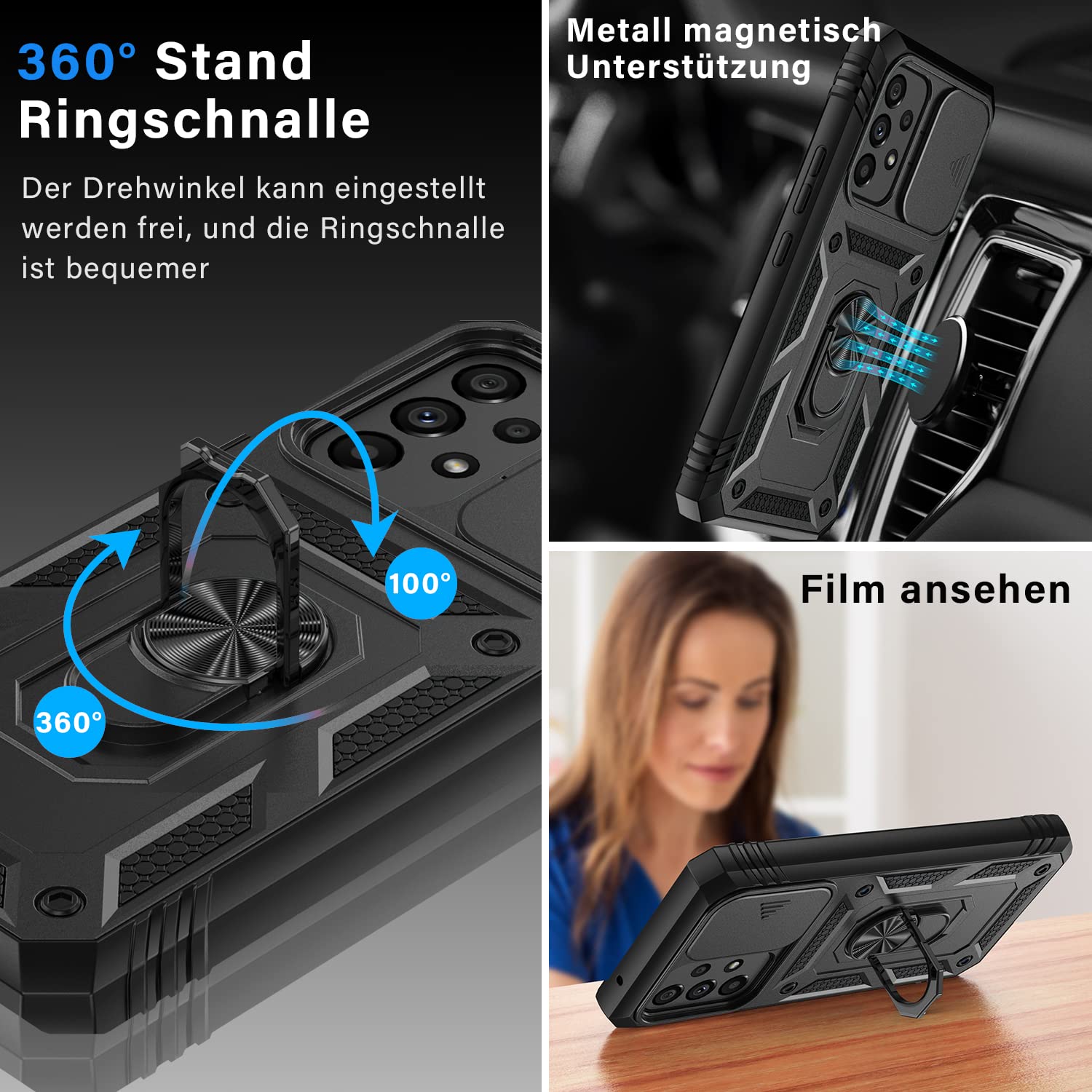 Pasnew Phone Case For Samsung A53 5G,360 Kickstand & Slide Camera Cover,Military Rugged Heavy Duty Full Body Shockproof Hard She