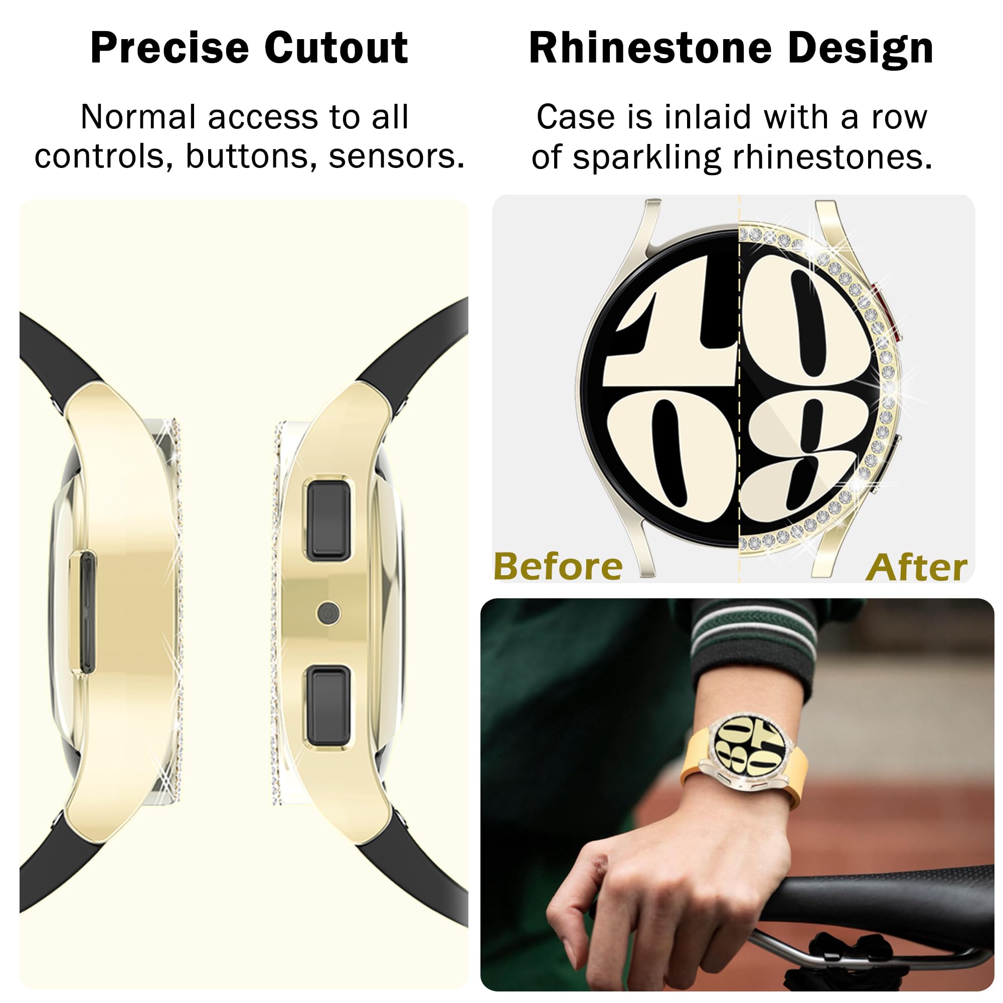 6-Pack Bling Watch Screen Protector For Samsung Galaxy Watch6 40Mm, Glitter Case Tpu Soft Cover Full Protection With Crystal Rhi