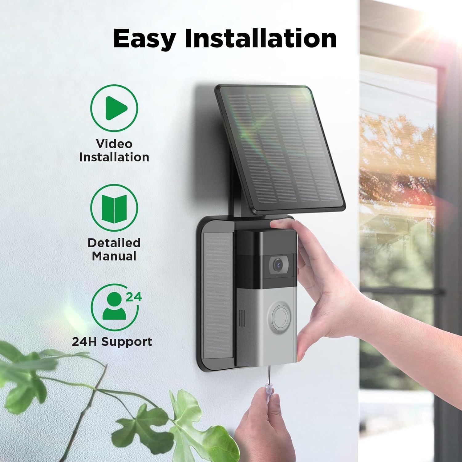 Qibox Solar Charger Compatible With Ring Video Doorbell 4/3/3 Plus/Battery Doorbell Plus, Waterproof Continuously Solar Panel, A