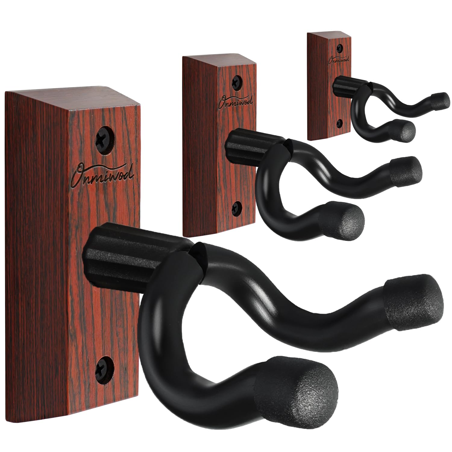 Onmiwod Guitar Wall Mount 3 Pack, Carbonized Red Wood Guitar Hanger, U Shaped Guitar Wall Hanger Mount, Guitar Holder Wall Hook
