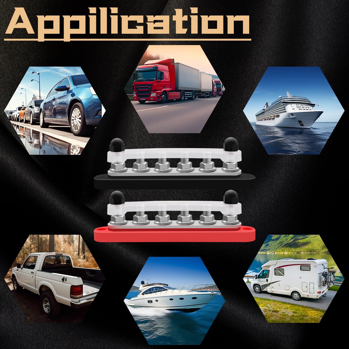 Seamaka 350A 12V Bus Bar Marine Power Distribution Terminal Block With Cover With 6 X 3/8    (M10) Post,Battery Bus Bar (Pair, R