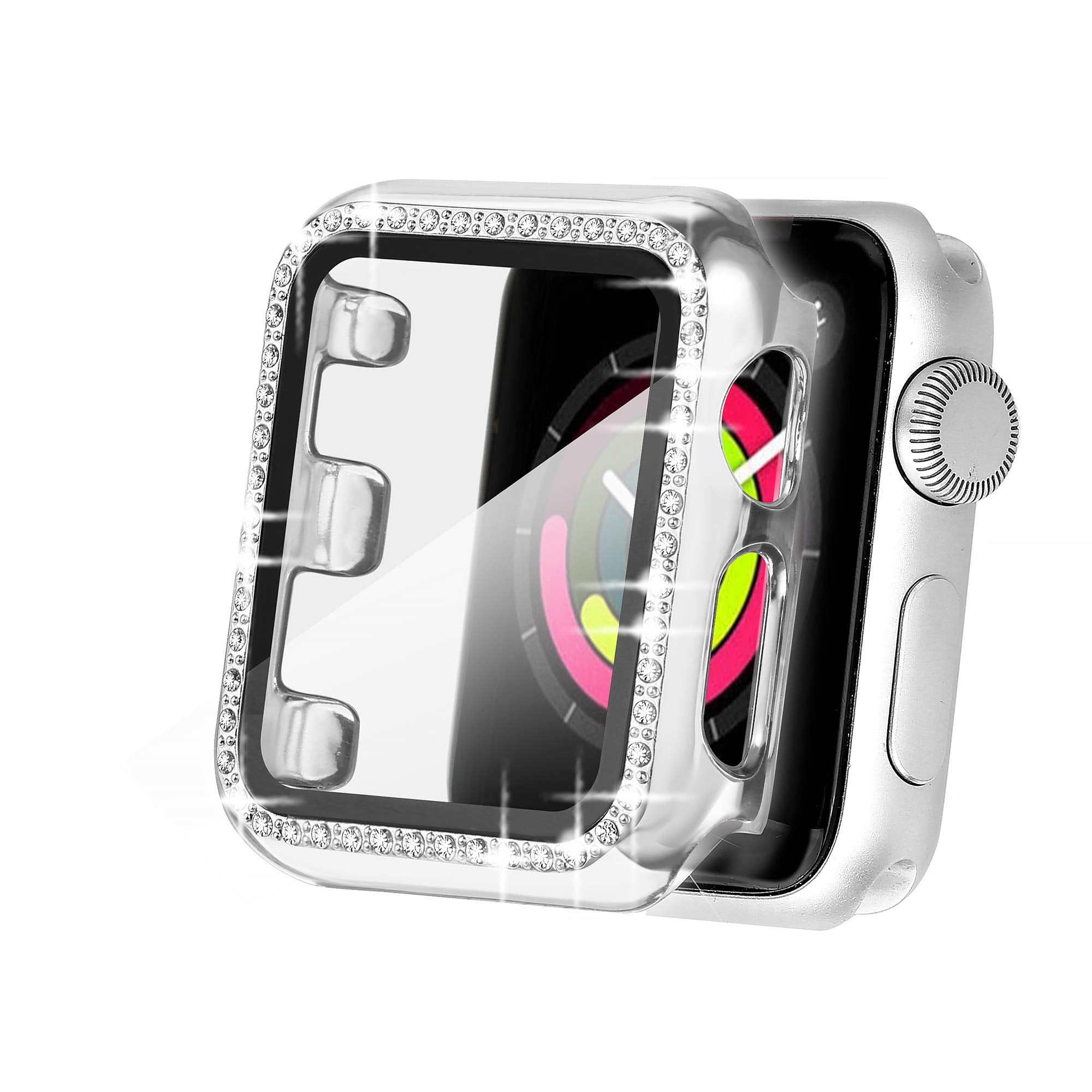 Secbolt 40mm Bling Case Compatible Apple Watch Band with Built-in Tempered Glass Screen Protector, All Around Protective Cover F