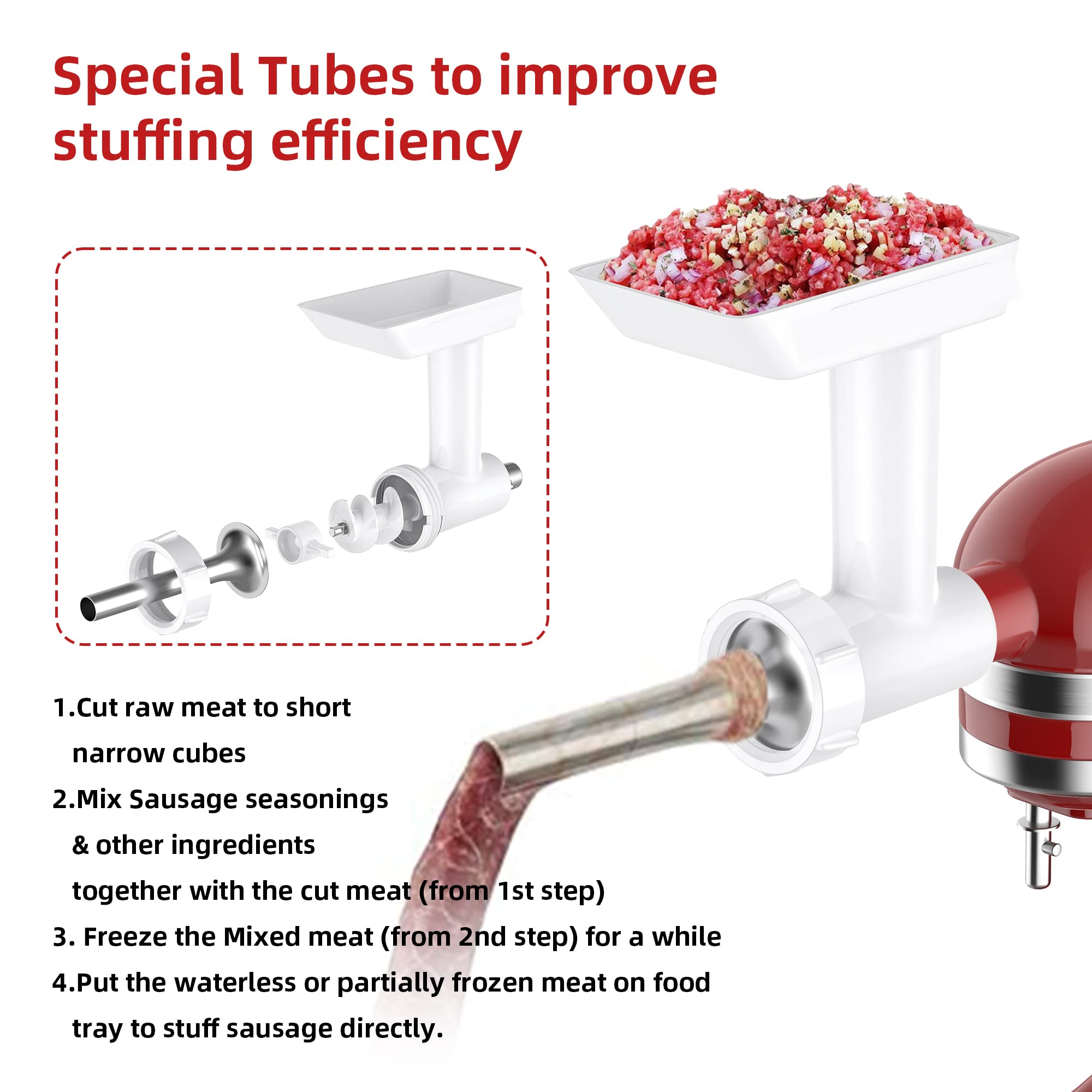 Innomoon Sausage Stuffer Kit For Kitchenaid Plastic Fga Food Grinder Attachment, For Kitchen Aid Sausage Attachment, 3 Stainless