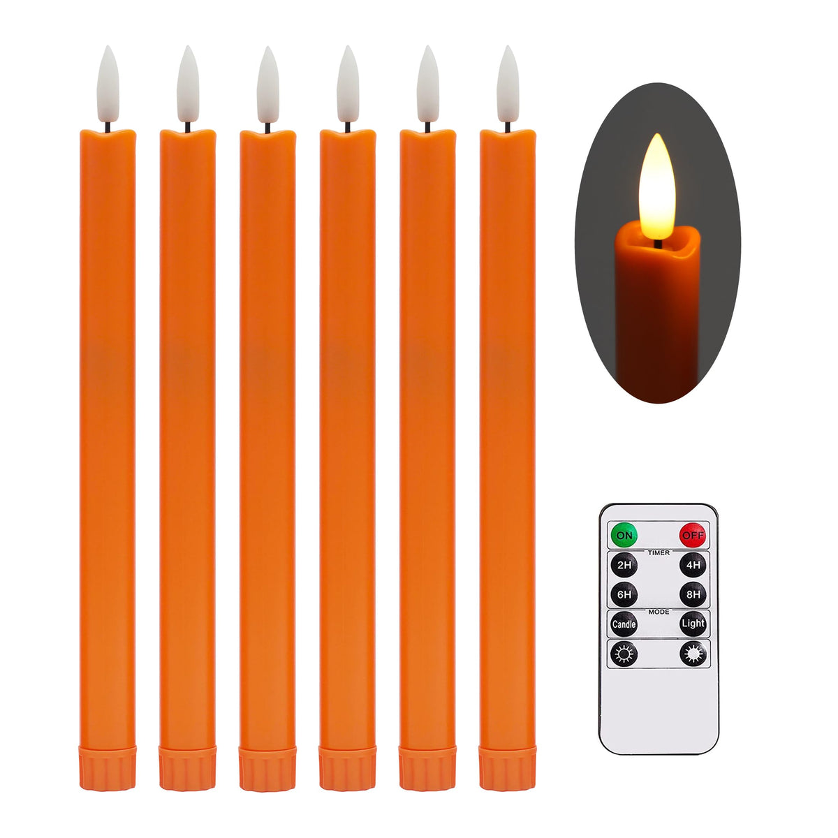 Stmarry Flameless Orange Taper Candles With Remote - 10 Inch Led Candlesticks Flickering, Realistic 3D Flame With Wick, Warm Whi