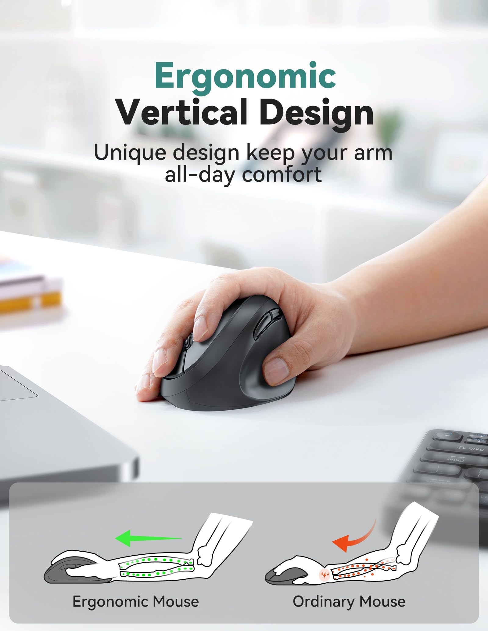 Tecknet Ergonomic Mouse, 4800 Dpi Wireless Vertical Mouse, 5 Adjustable Dpi Levels, 6 Buttons, 2.4G Silent Wireless Mouse For Laptop, Pc, Chromebook, Mac   Black