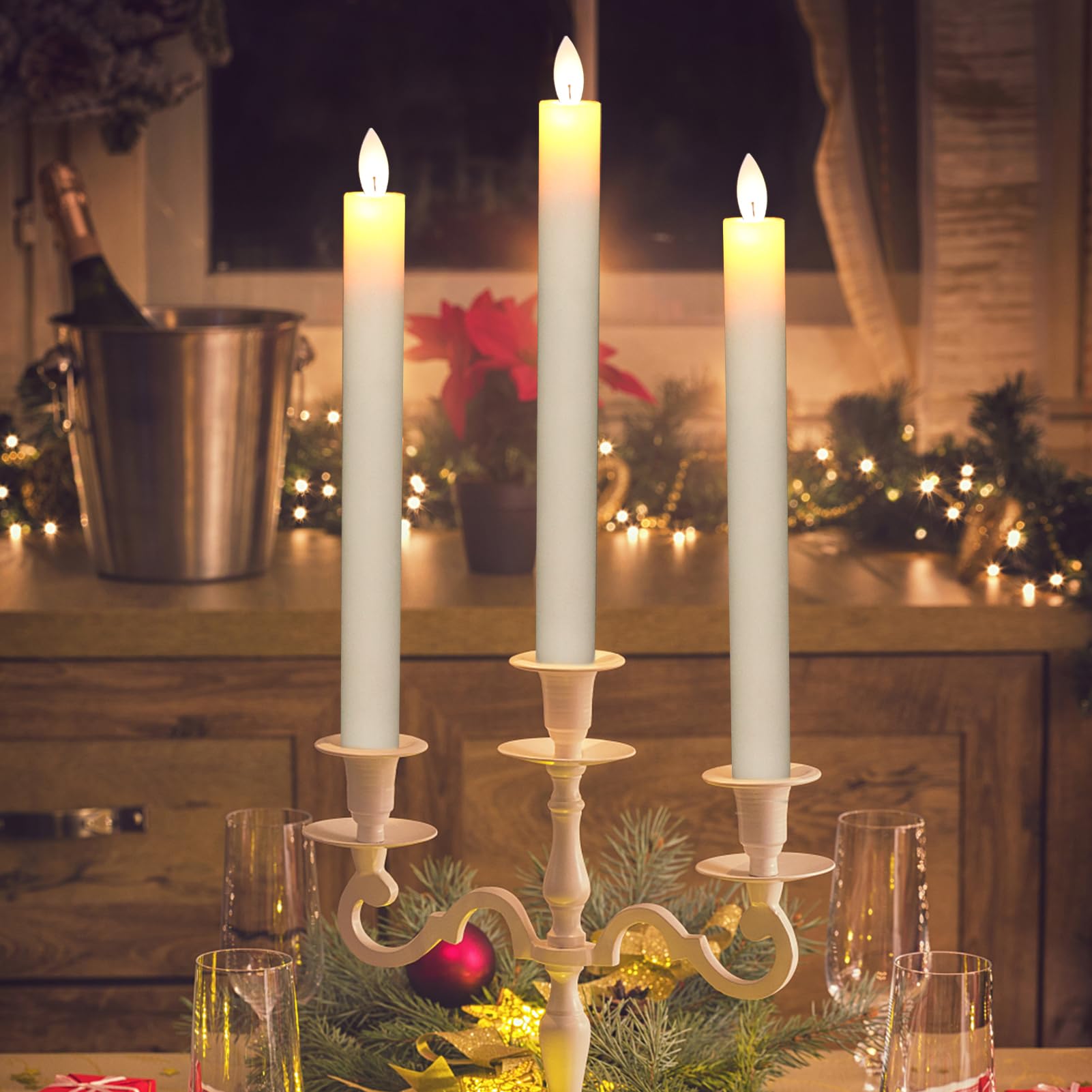 Wondise Halloween Flameless Taper Candles With Remote And Timer, Battery Operated 3D Wick Flickering With Blood Dripping Hallowe