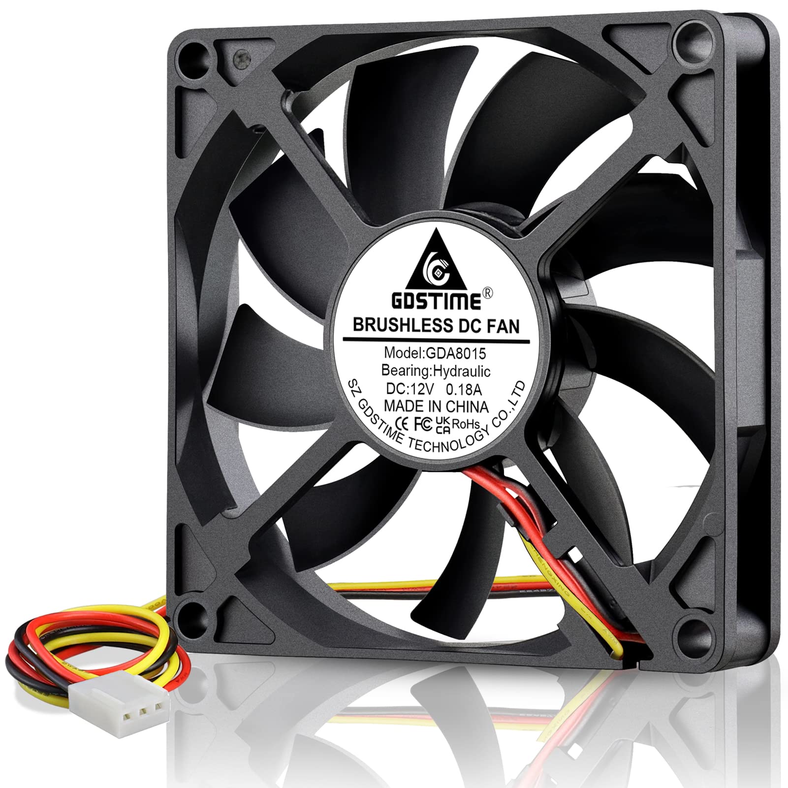 GDSTIME 80mm 12Volt Fans, 80mm x 80mm x 15mm 8015 3PIN DC Brushless Cooling Fan