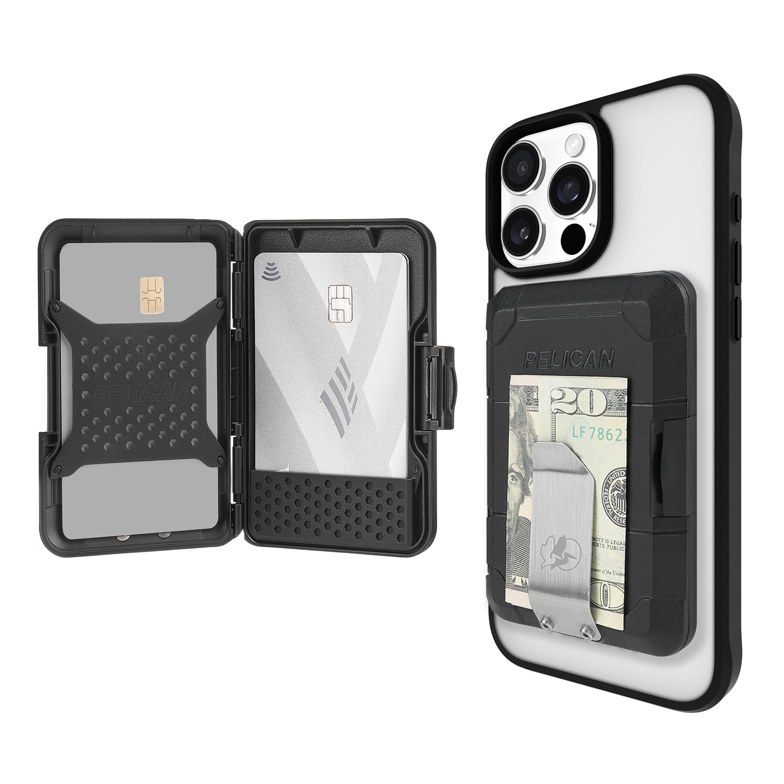 Pelican Magnetic Money Clip Wallet [Card Holder] [Rfid Blocking] Heavy Duty Mil Std Snap On Magsafe Wallet For Iphone   Detachab
