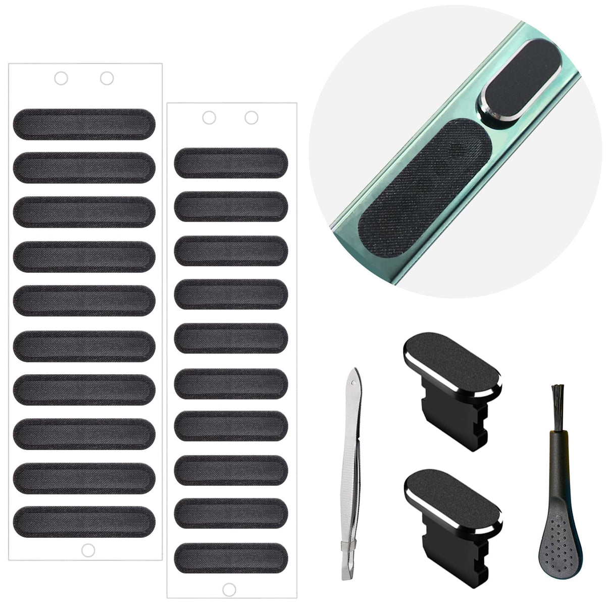 Phone Speaker Dustproof Stickers Protector, Mesh Speaker Anti Dust Adhesive Cover, Included Anti Dust Plug, Phone Port Cleaning