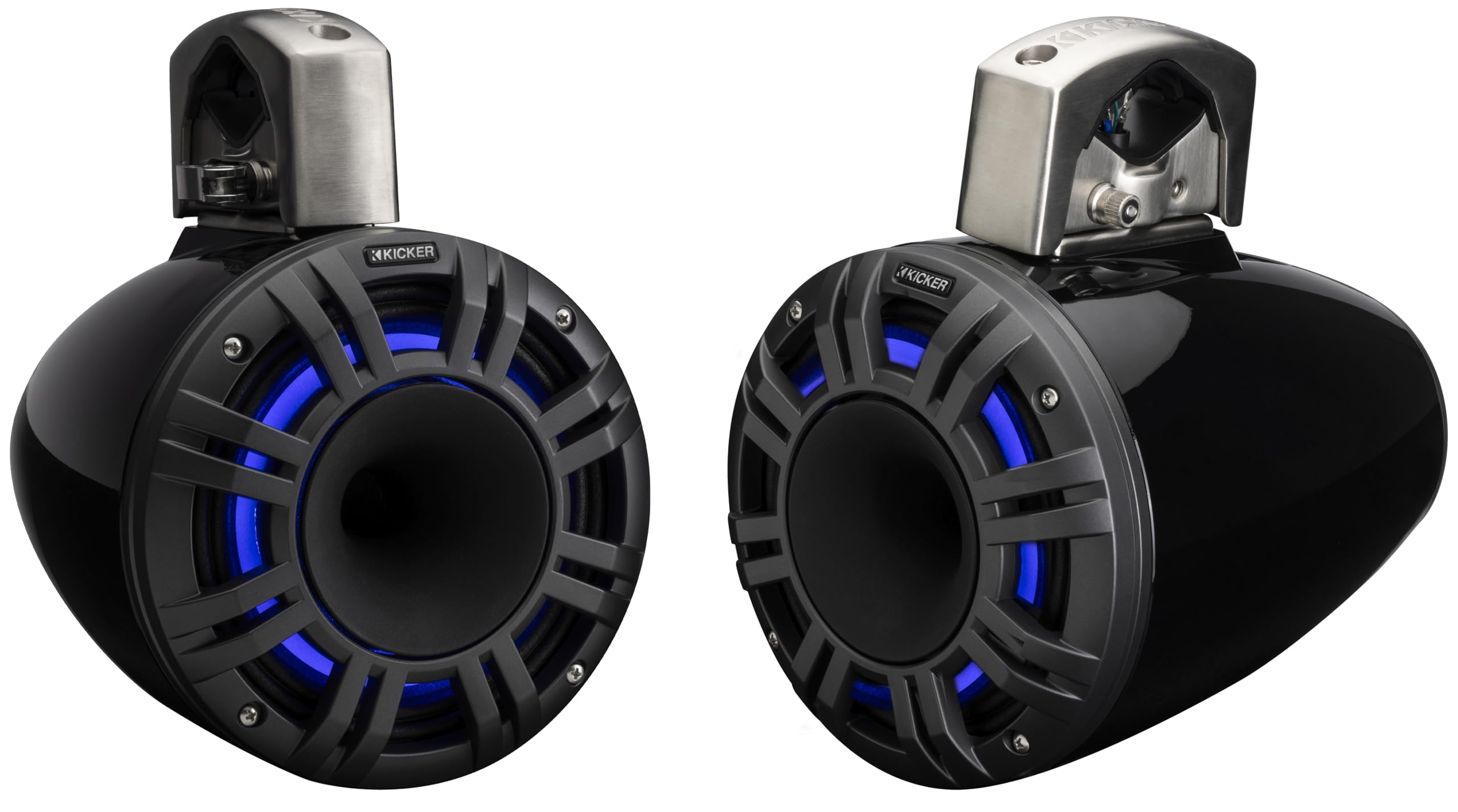 KICKER 51KMTCXL65 6.5 RGB LED Horn Loaded Compression Driver Marine Tower Speakers, Pair, Black
