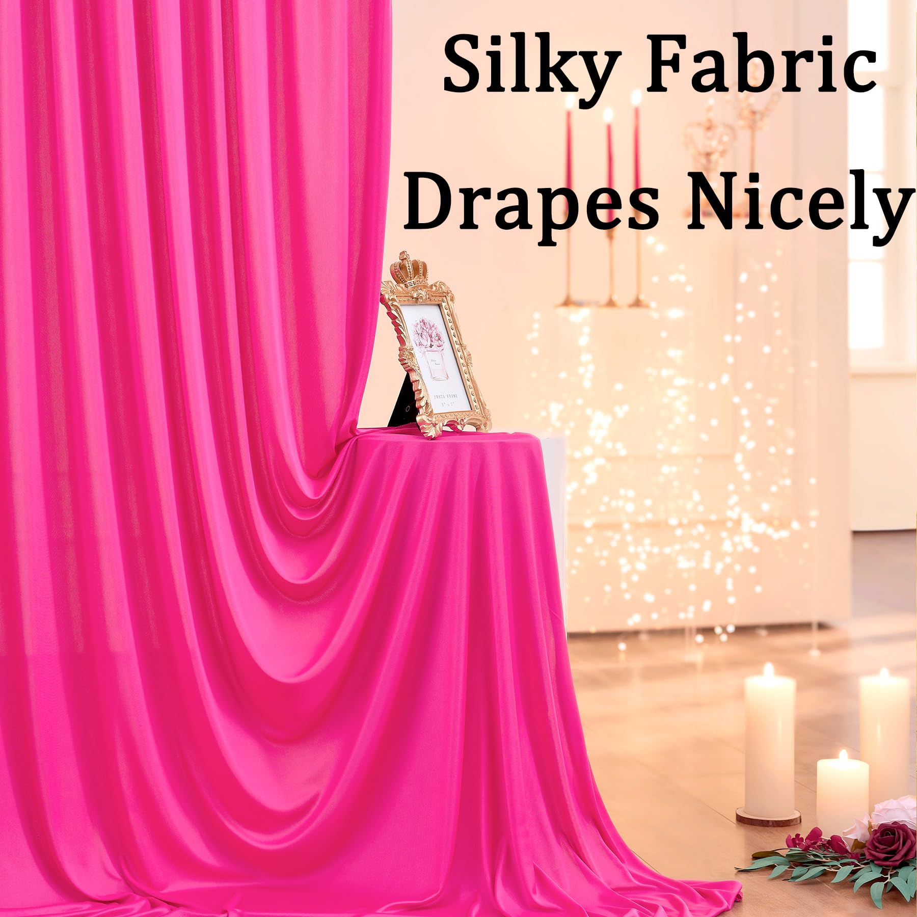 20Ftx10Ft Wrinkle Free Fuchsia Backdrop Curtains For Parties, Thick Polyester Hot Pink Photo Backdrop Drapes 4 Panels 5X10Ft For