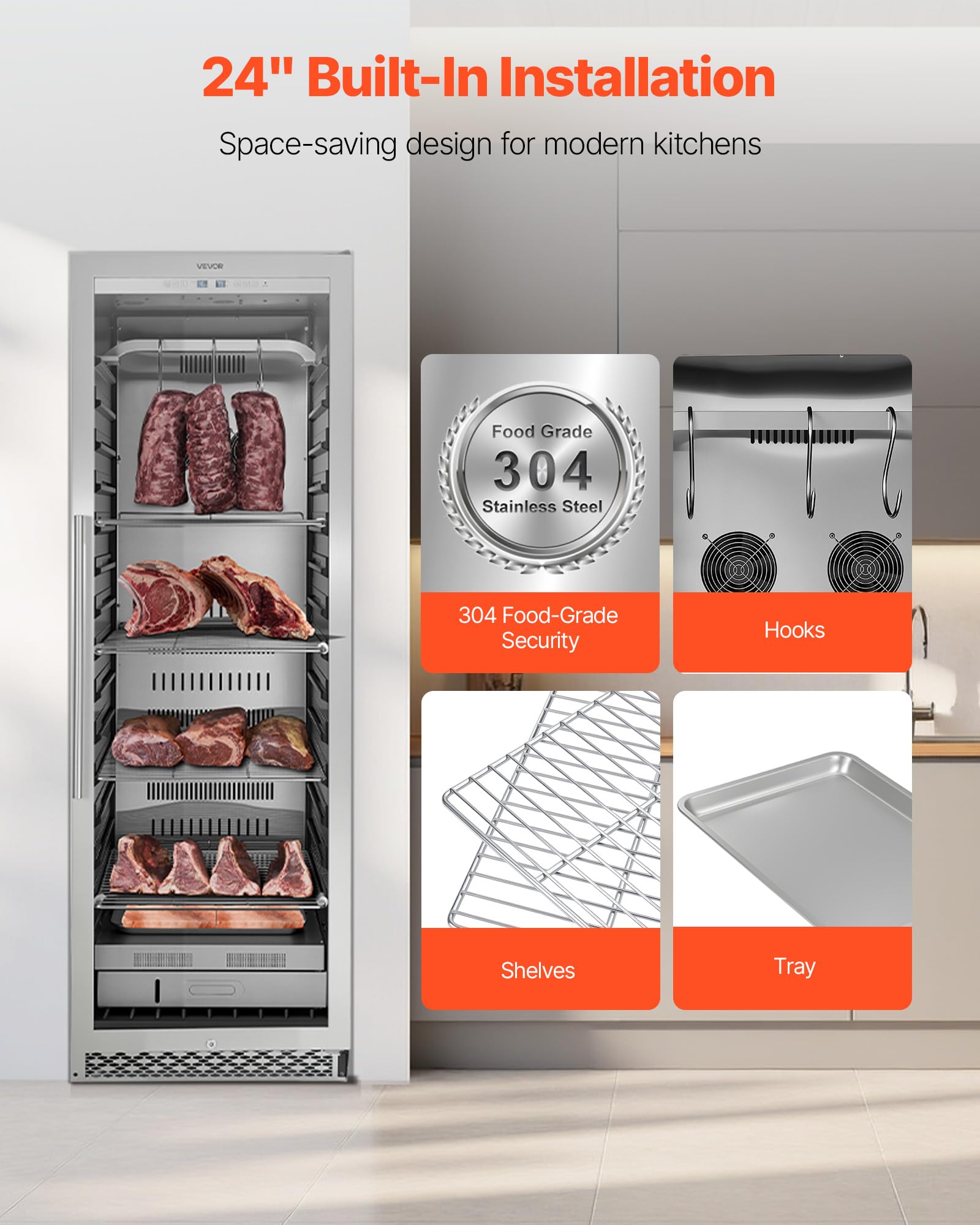 Vevor Zs-A450N Fridge For Steaks Dry Ager Refrigerator For Meat With Precise Temperature & Humidity Control, Freestanding & Buil